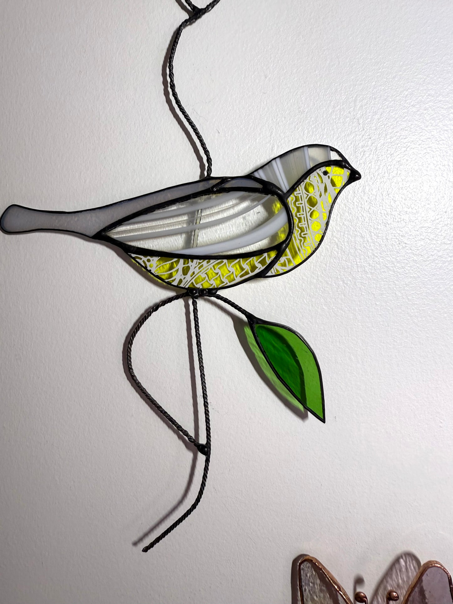 Handcrafted Stainedglass yellow belly wren - Bird Window Ornament & Home Decor
