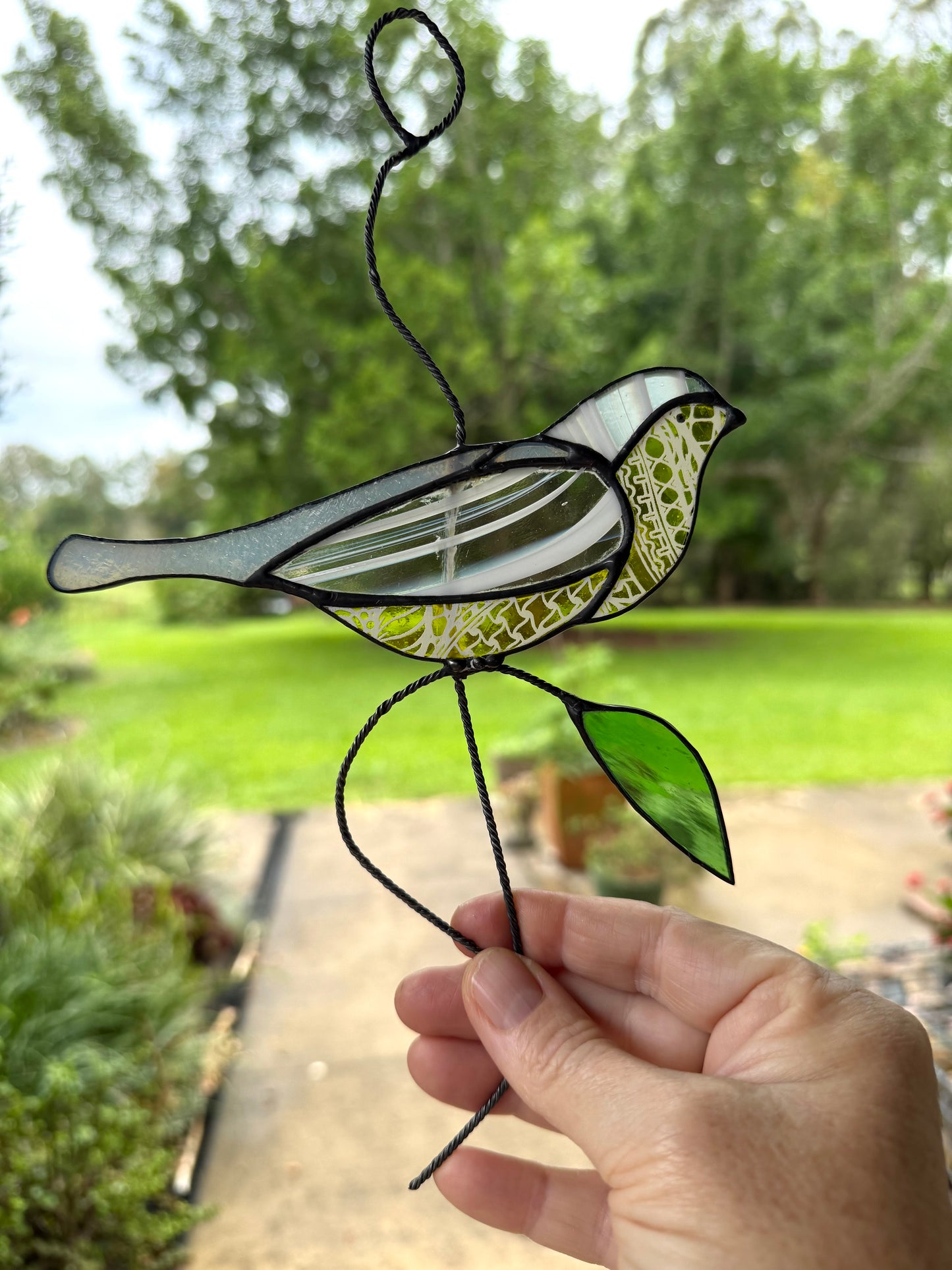 Handcrafted Stainedglass yellow belly wren - Bird Window Ornament & Home Decor