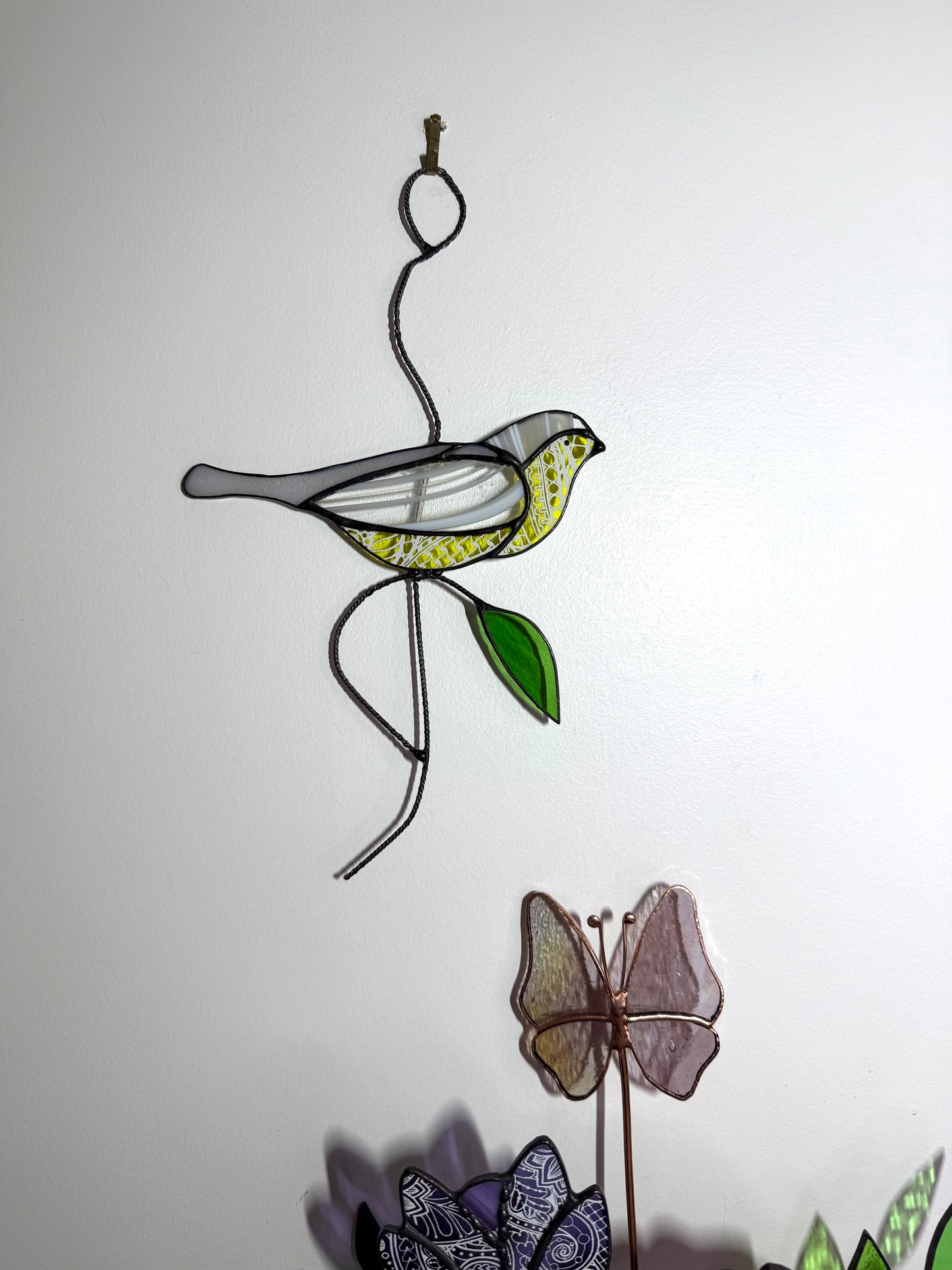 Handcrafted Stainedglass yellow belly wren - Bird Window Ornament & Home Decor