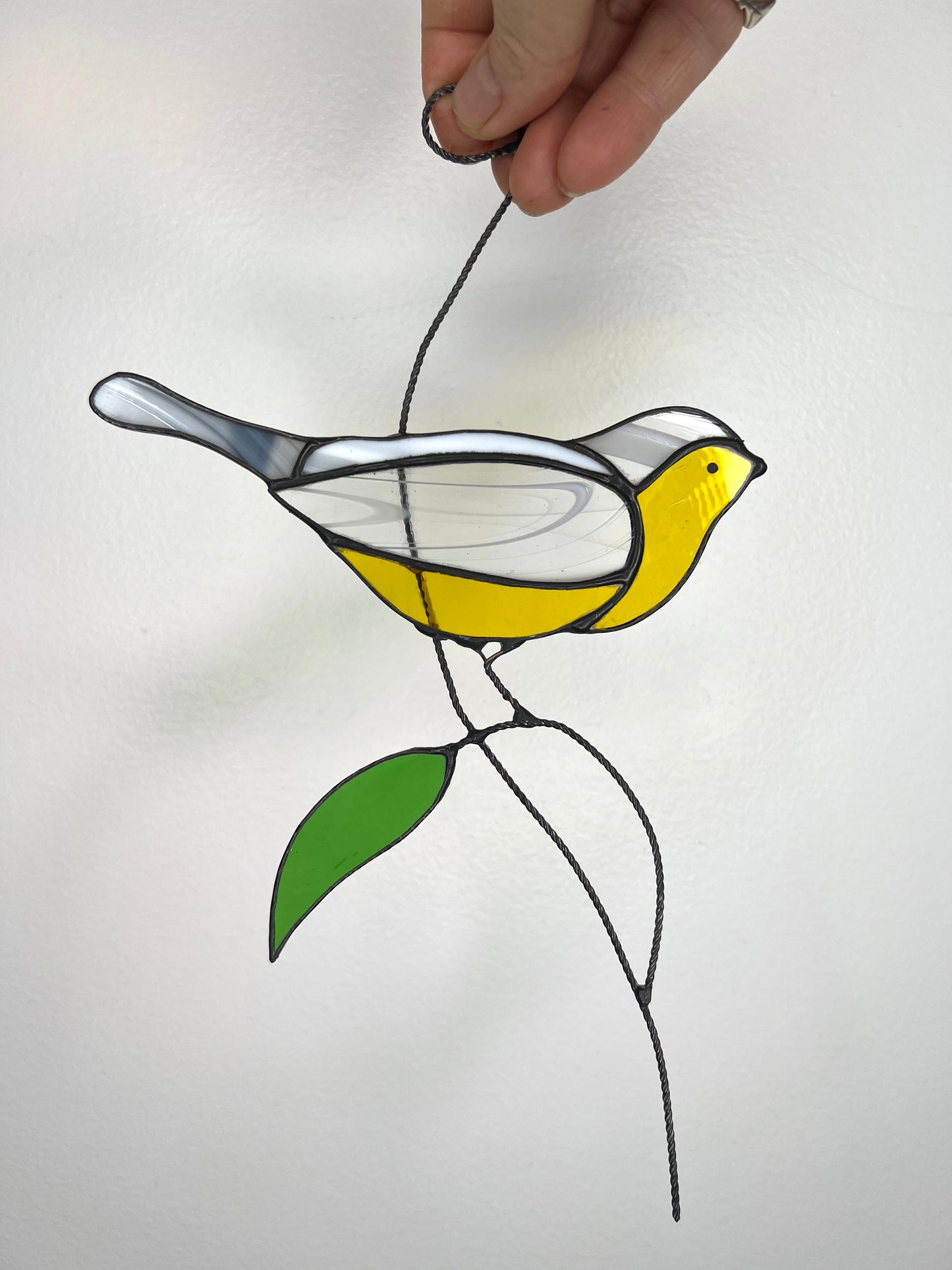 Handcrafted Stainedglass yellow belly wren - Bird Window Ornament & Home Decor