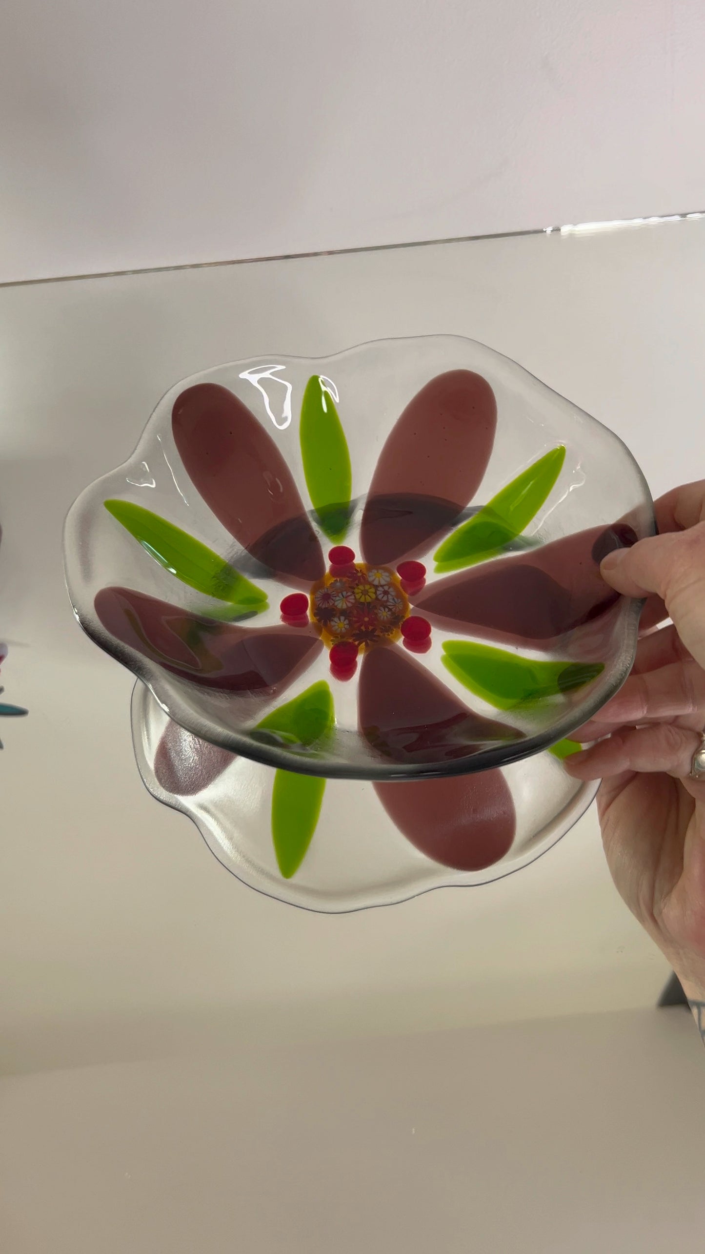 Pink flower glass bowl