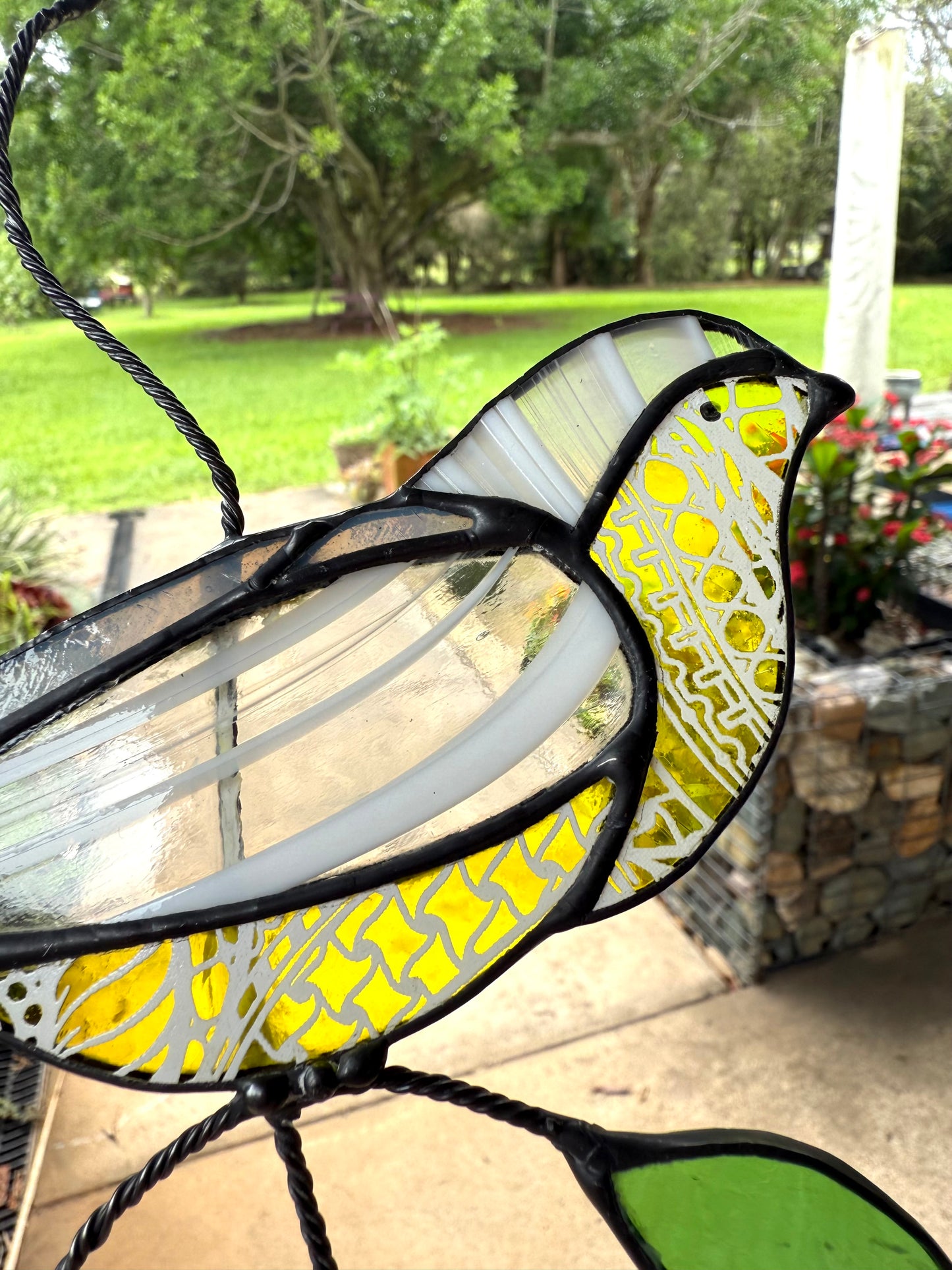 Handcrafted Stainedglass yellow belly wren - Bird Window Ornament & Home Decor