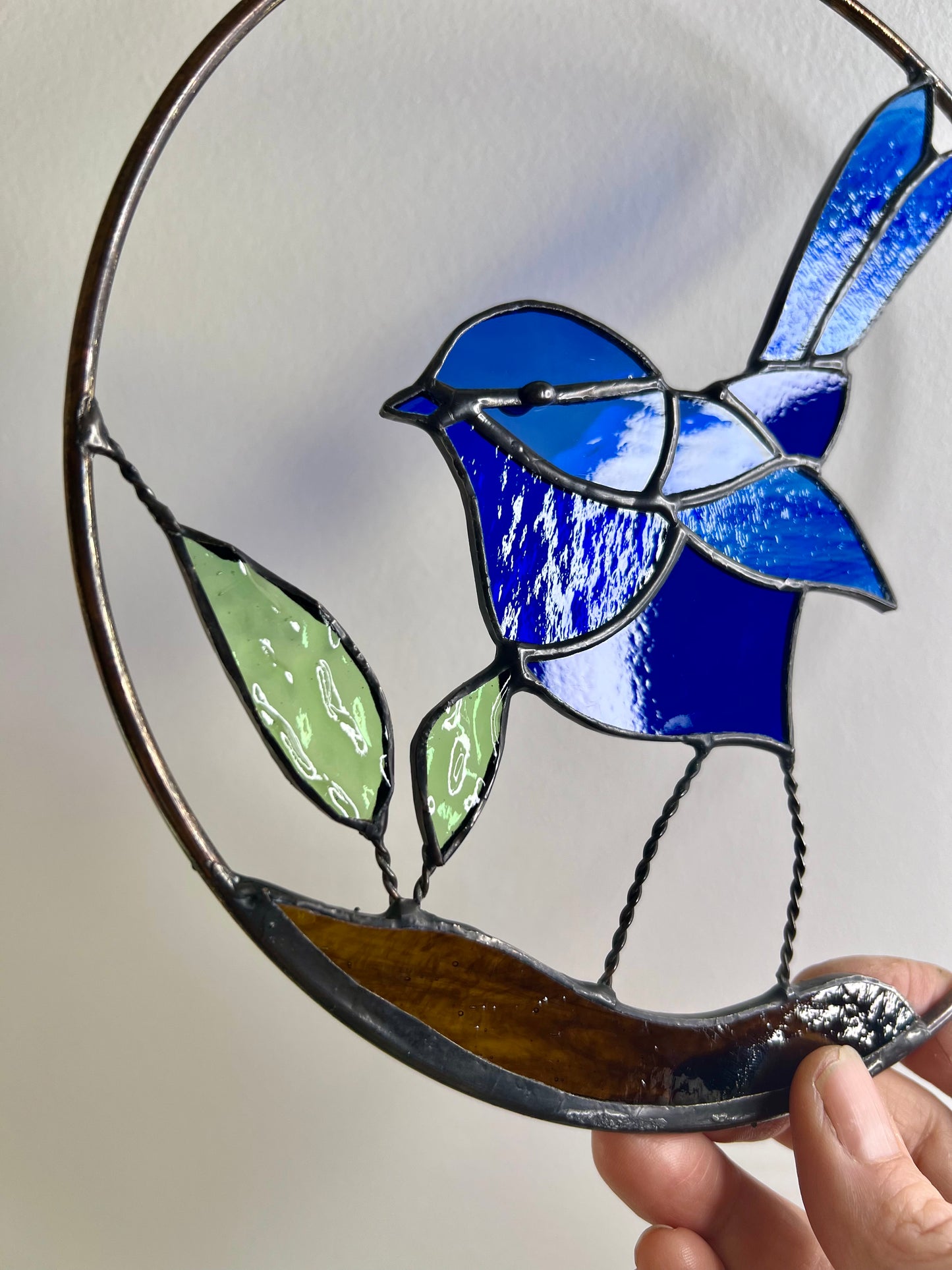 Handcrafted Stainedglass Blue Wren Suncatcher - Bird Window Ornament & Home Decor