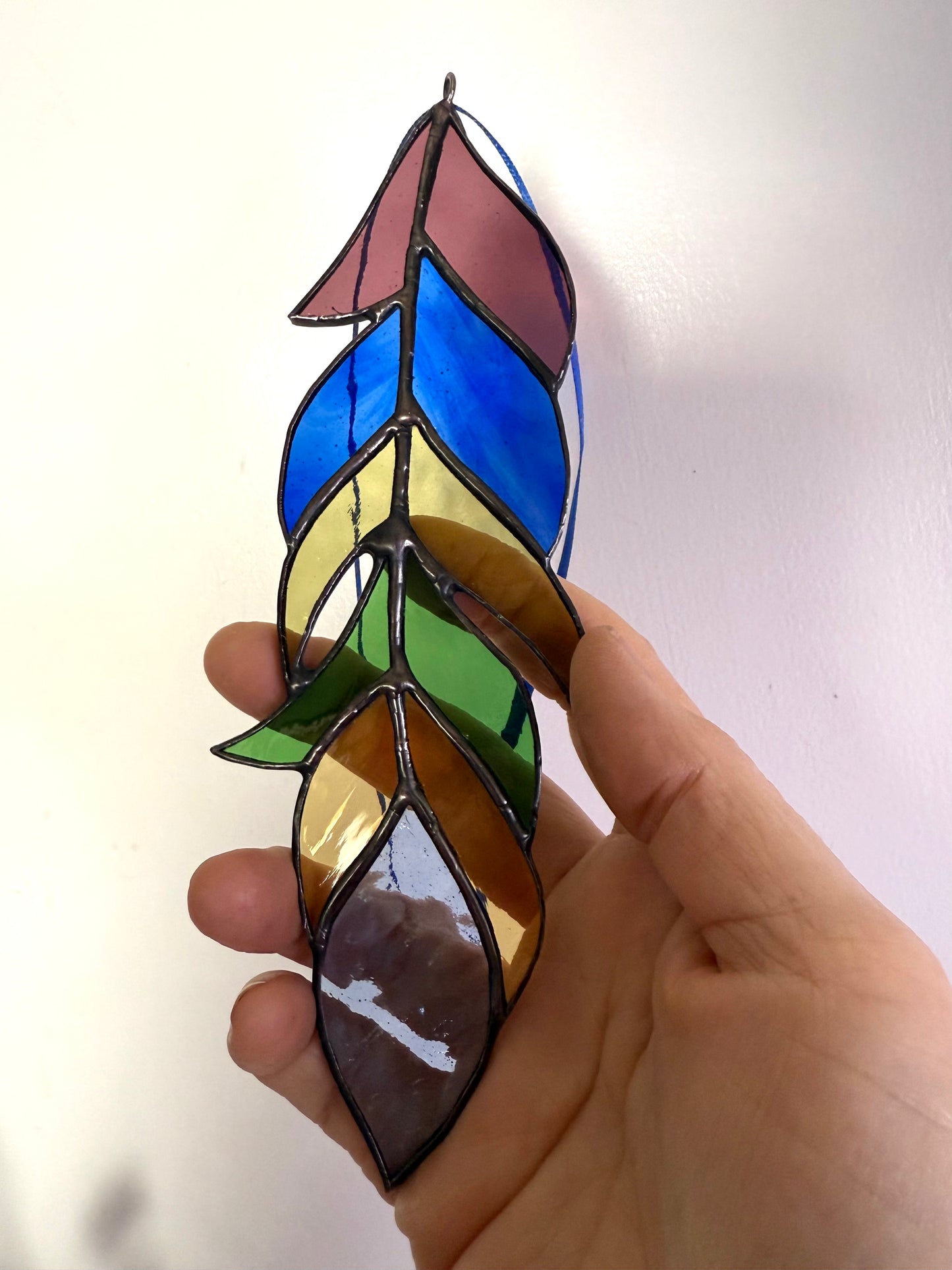 Handcrafted Stainedglass Rainbow Feather Suncatcher - Feather Window Ornament & Home Decor