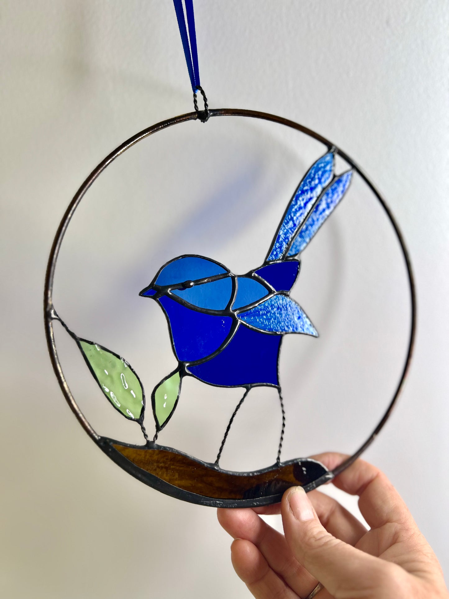 Handcrafted Stainedglass Blue Wren Suncatcher - Bird Window Ornament & Home Decor