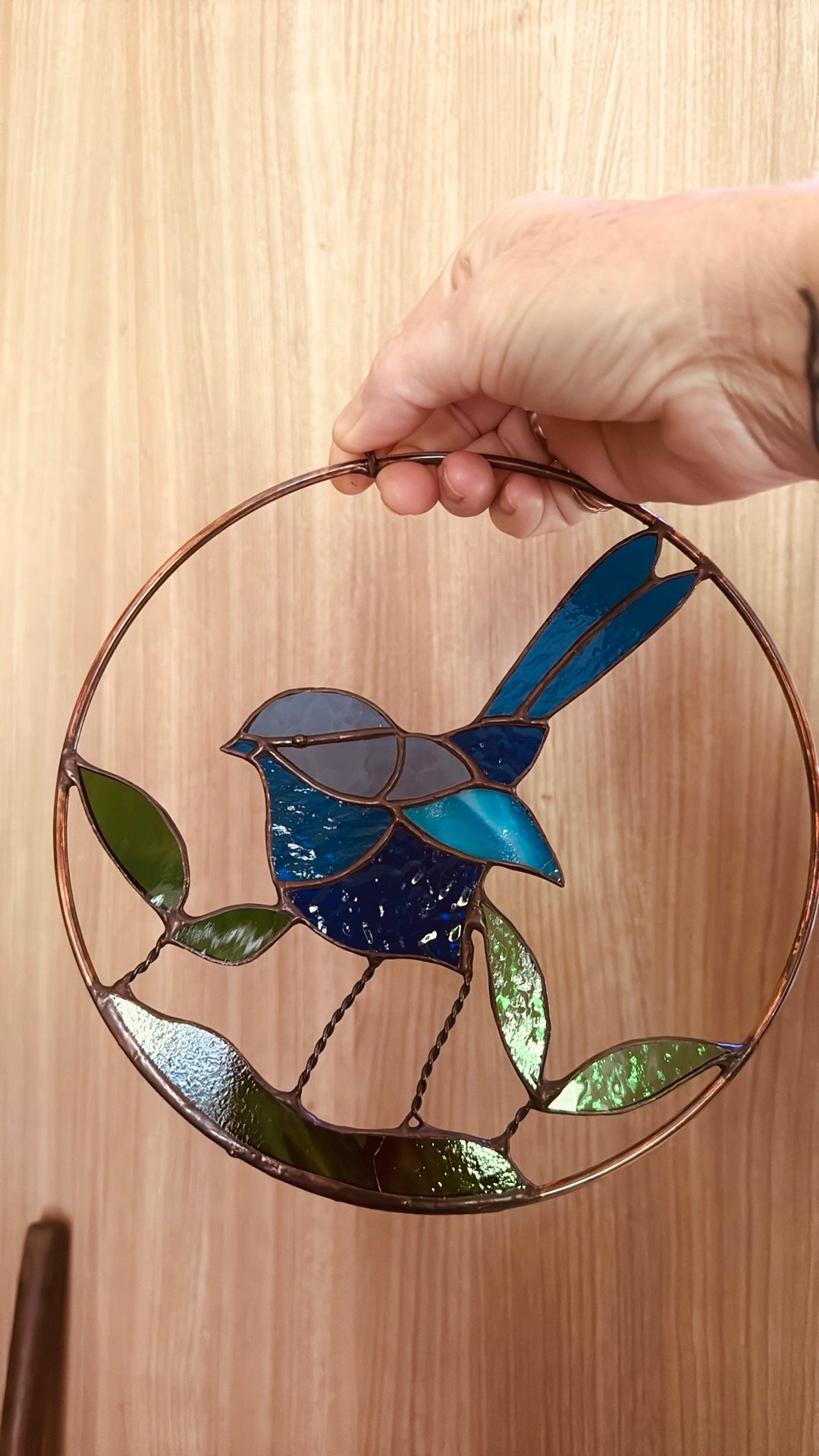 Handcrafted Stainedglass Blue Wren Suncatcher - Bird Window Ornament & Home Decor
