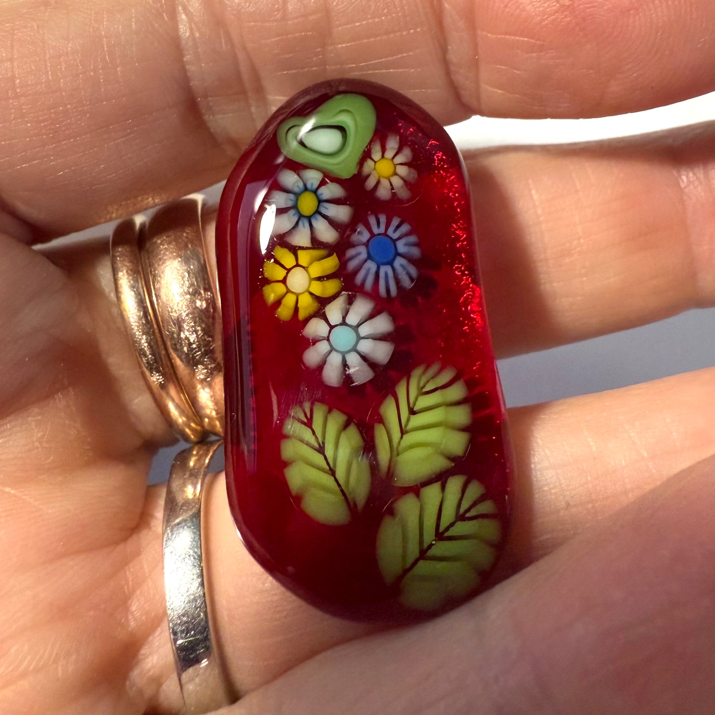 Pocket hug- Fused glass love hearts and flowers