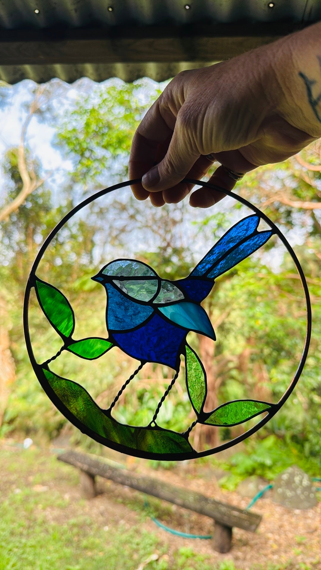 Handcrafted Stainedglass Blue Wren Suncatcher - Bird Window Ornament & Home Decor