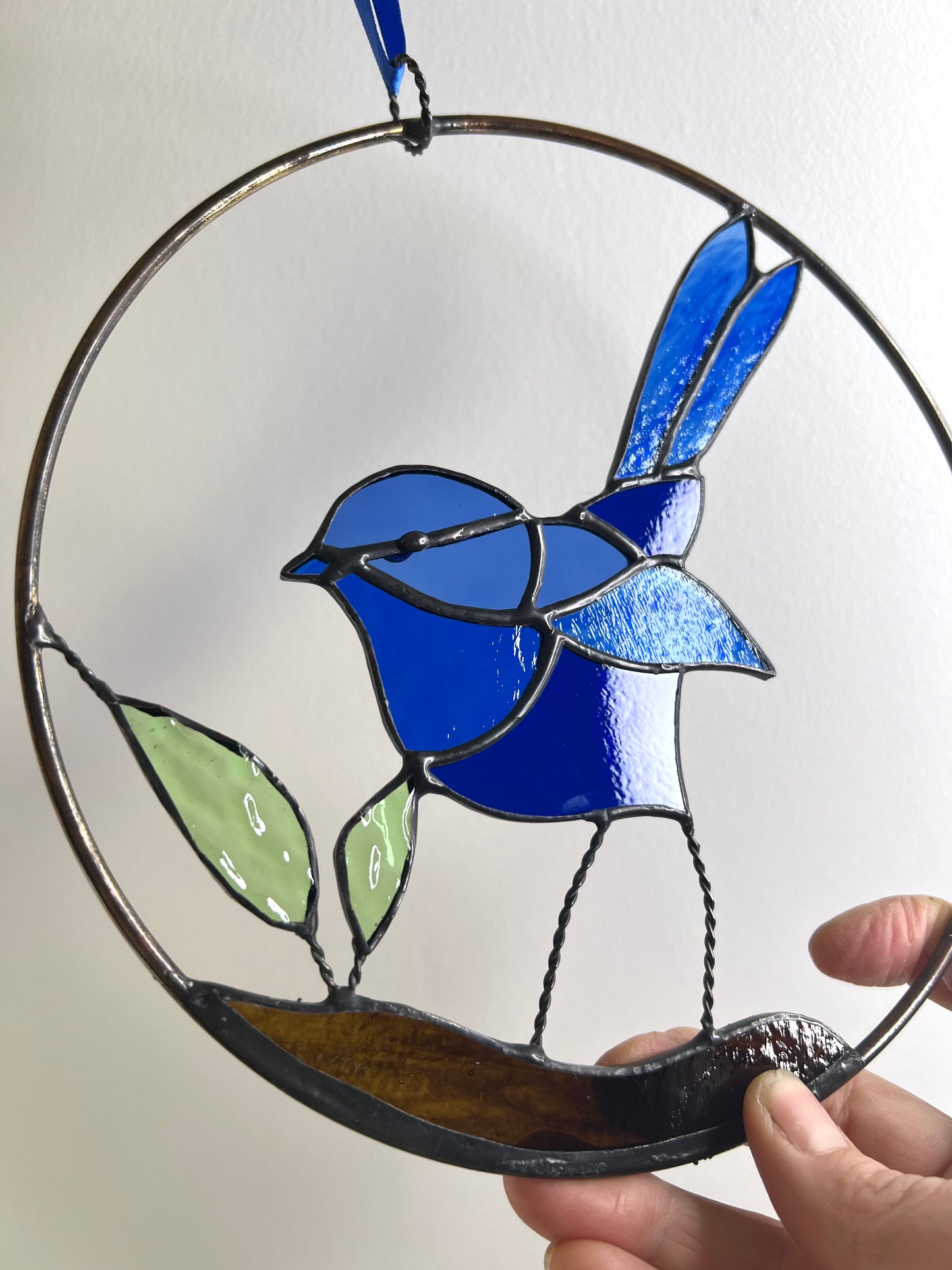 Handcrafted Stainedglass Blue Wren Suncatcher - Bird Window Ornament & Home Decor