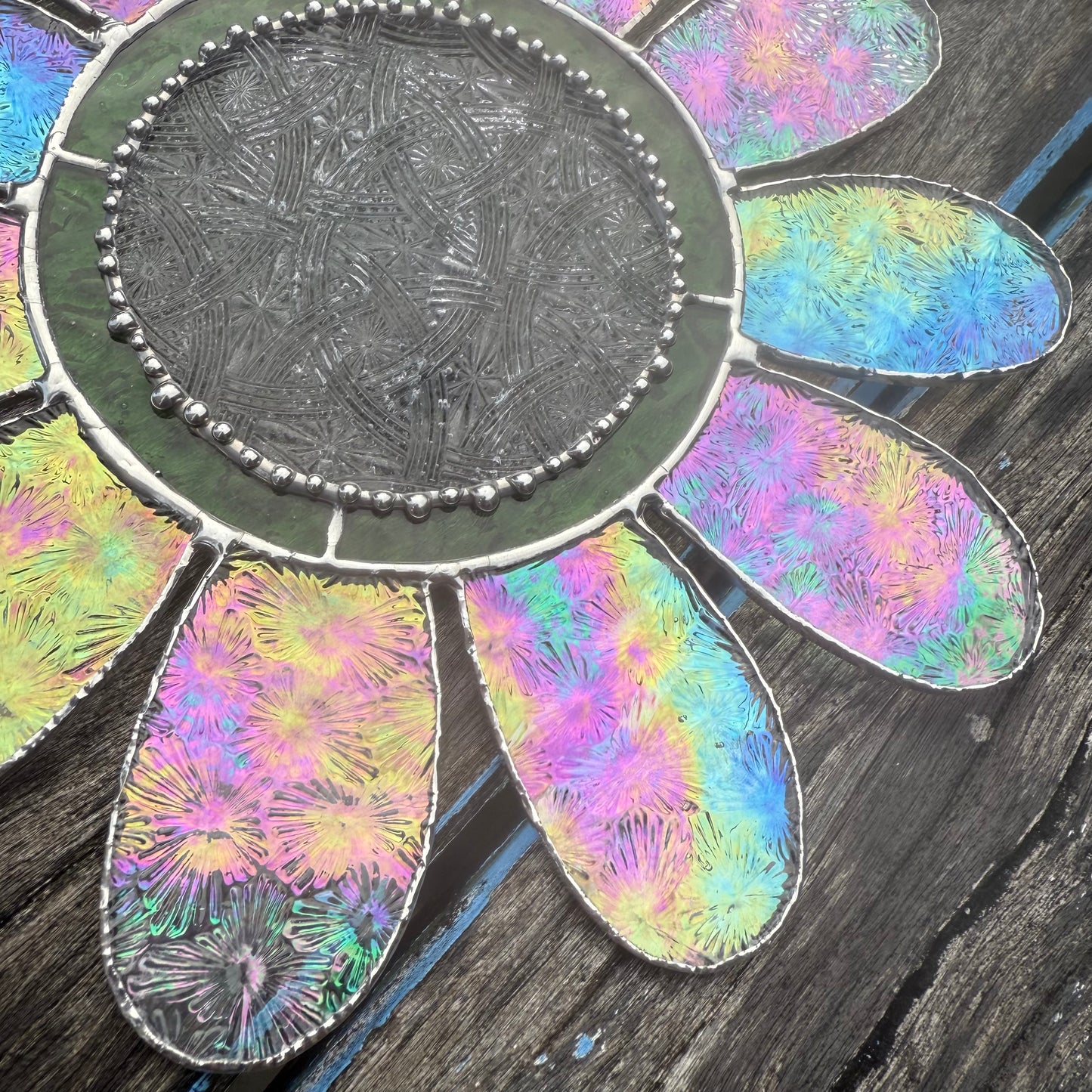 Handcrafted Stainedglass Large Iridised Flower Suncatcher - Flower Window Ornament & Home Decor