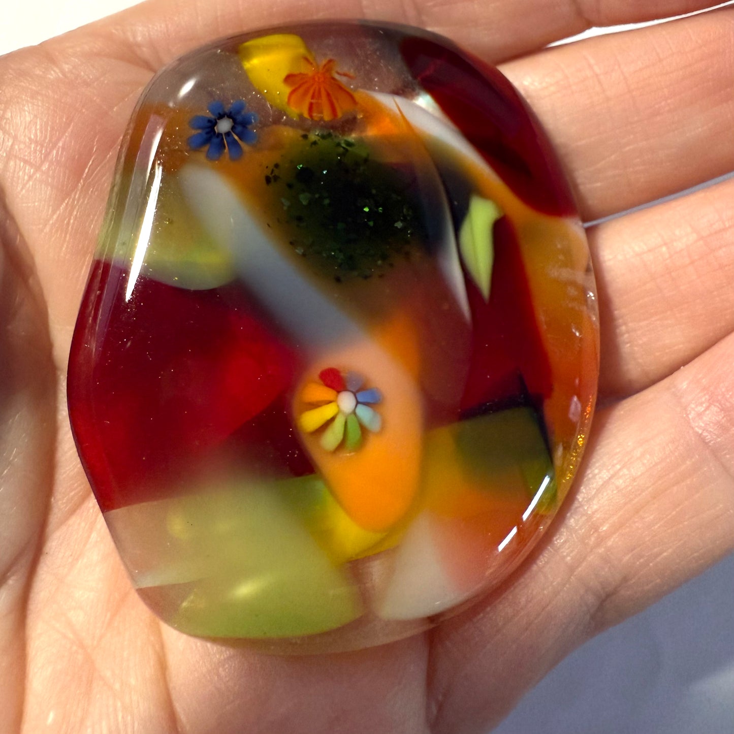 Pocket hug- Fused glass love hearts and flowers