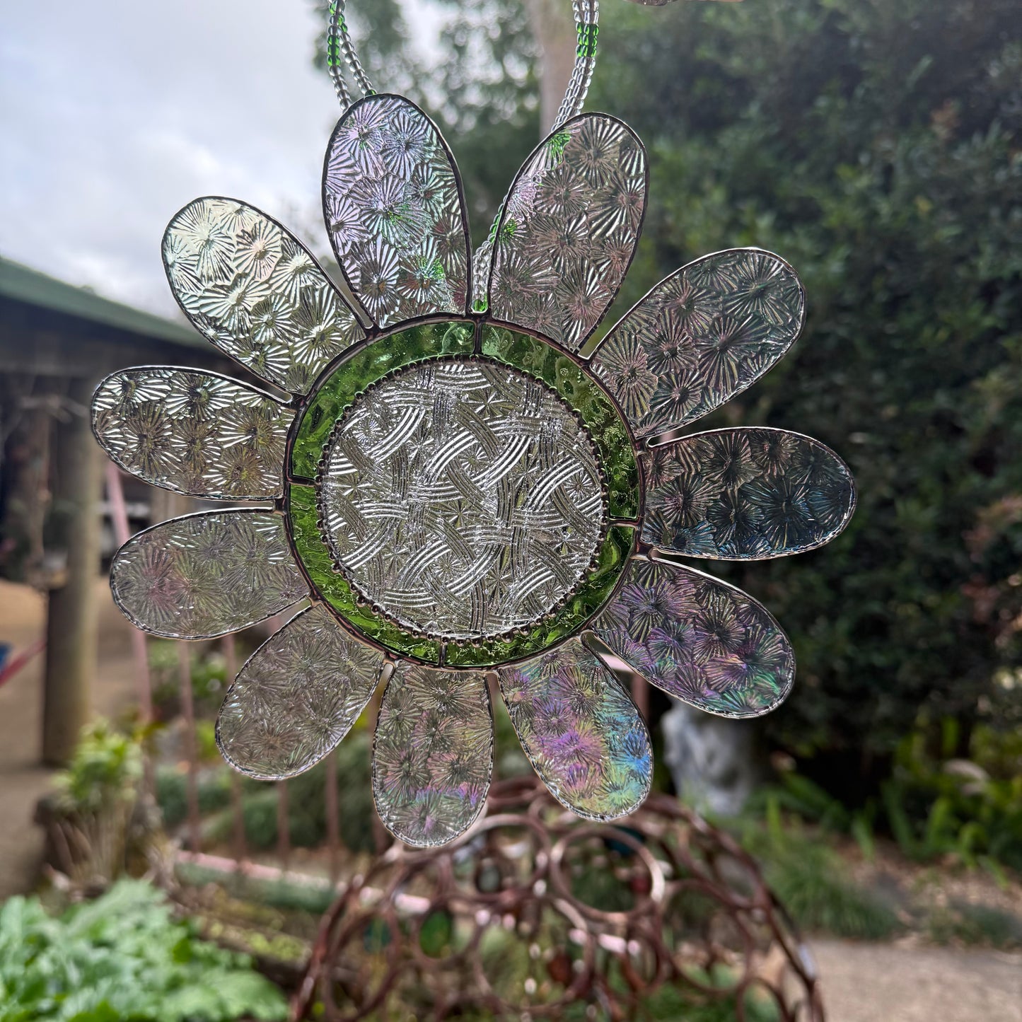 Handcrafted Stainedglass Large Iridised Flower Suncatcher - Flower Window Ornament & Home Decor