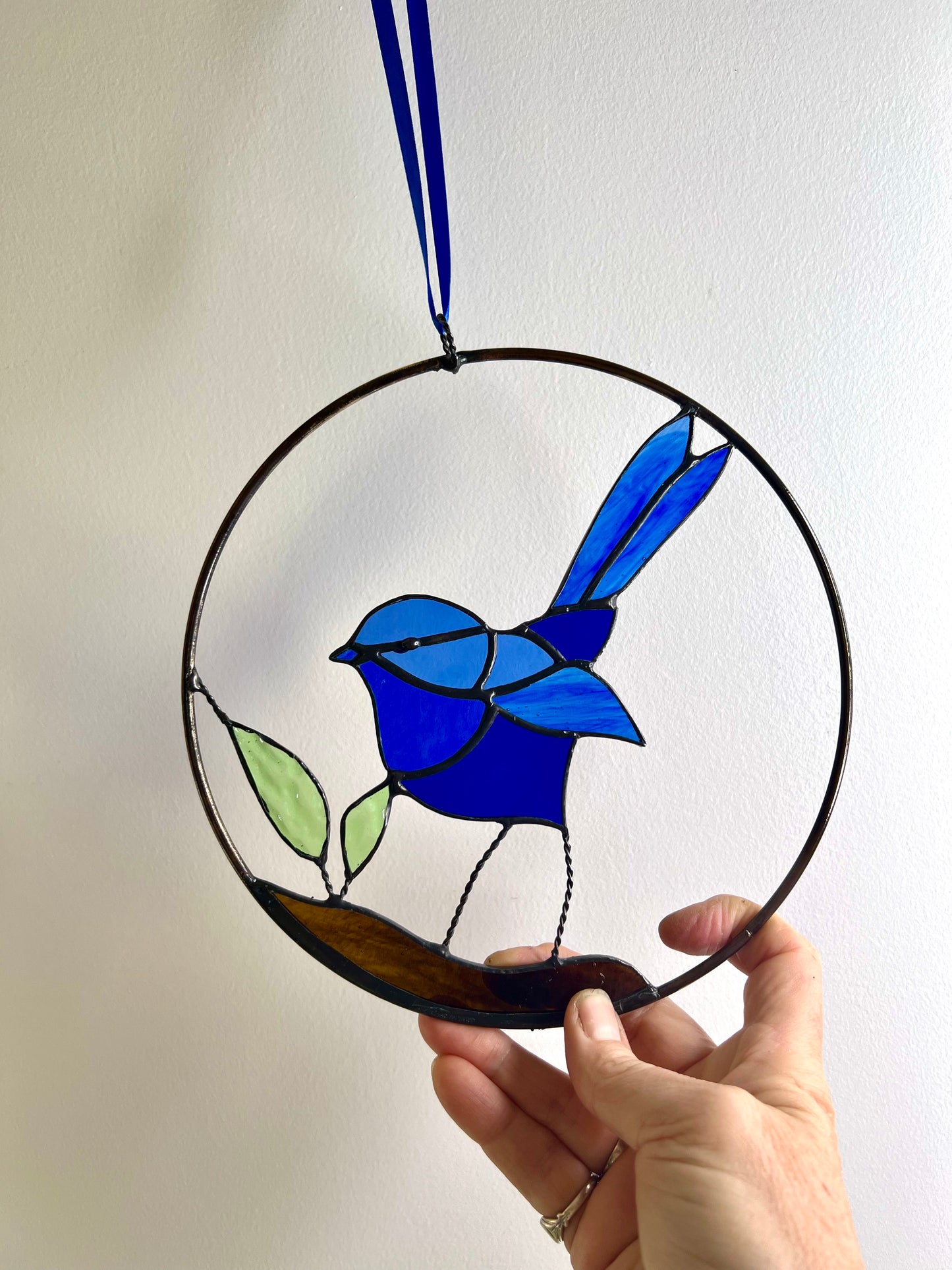 Handcrafted Stainedglass Blue Wren Suncatcher - Bird Window Ornament & Home Decor
