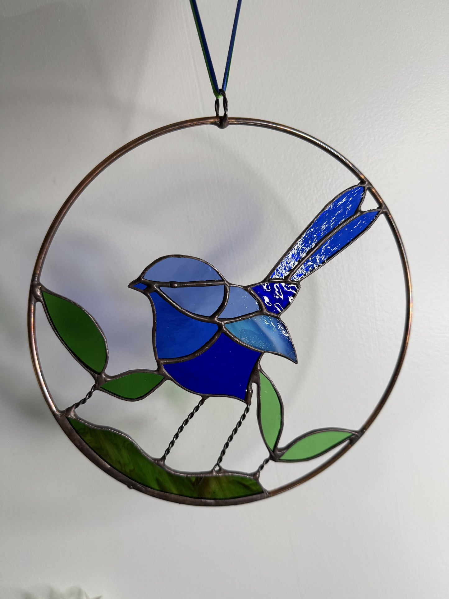 Handcrafted Stainedglass Blue Wren Suncatcher - Bird Window Ornament & Home Decor