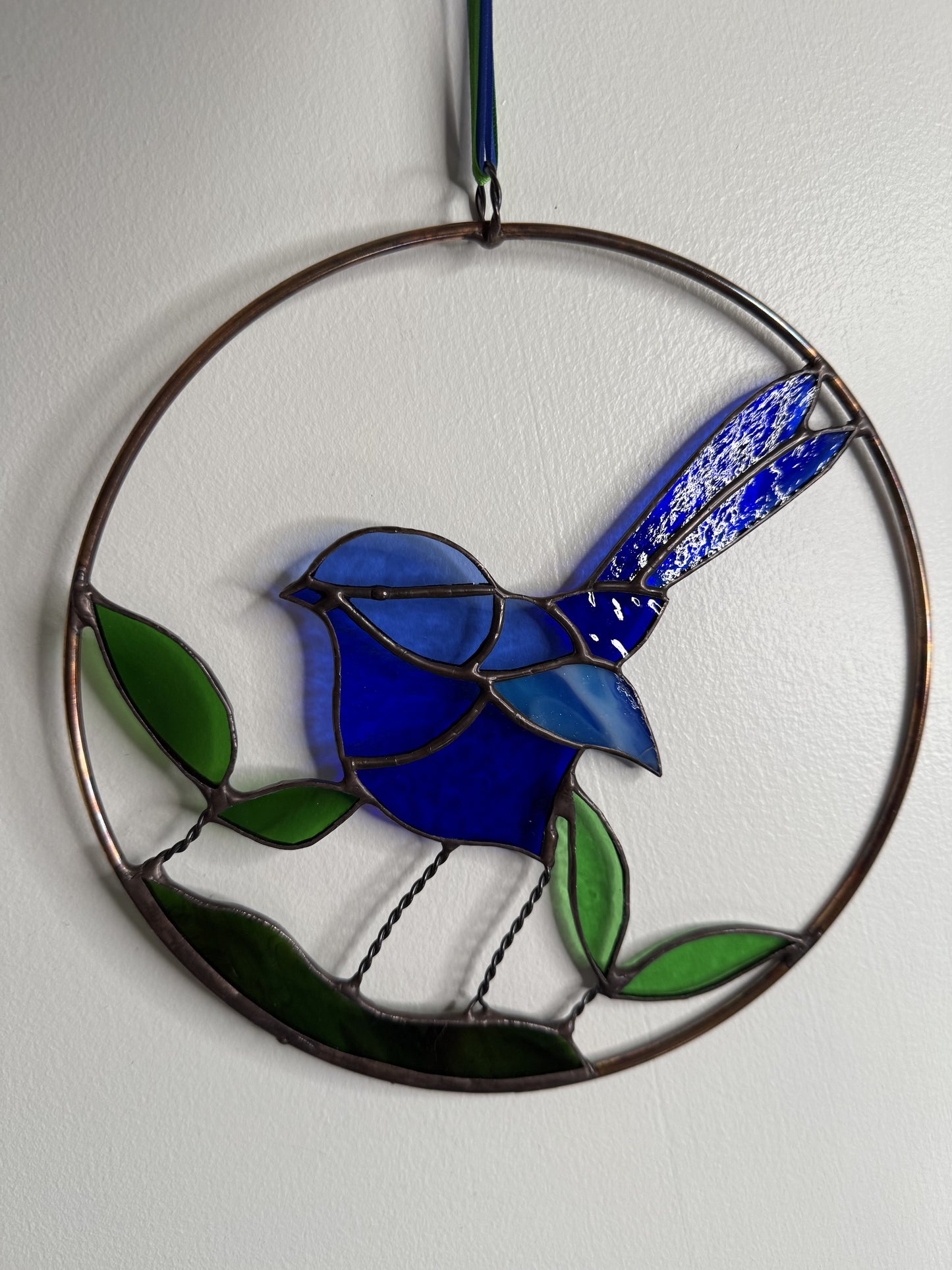 Handcrafted Stainedglass Blue Wren Suncatcher - Bird Window Ornament & Home Decor