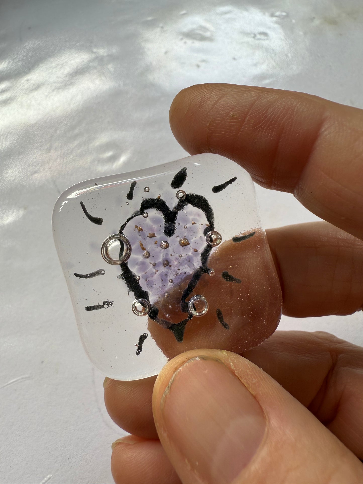 Pocket hug- Fused glass love hearts and flowers - Free Shipping