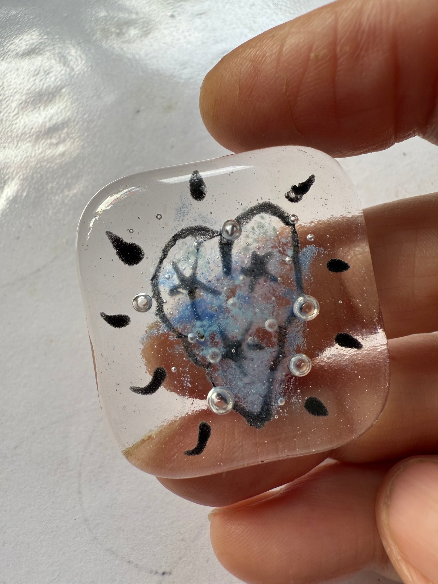 Pocket hug- Fused glass love hearts and flowers - Free Shipping