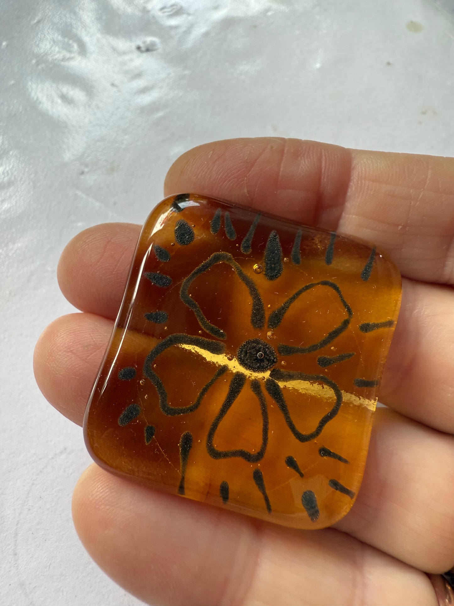 Pocket hug- Fused glass love hearts and flowers - Free Shipping