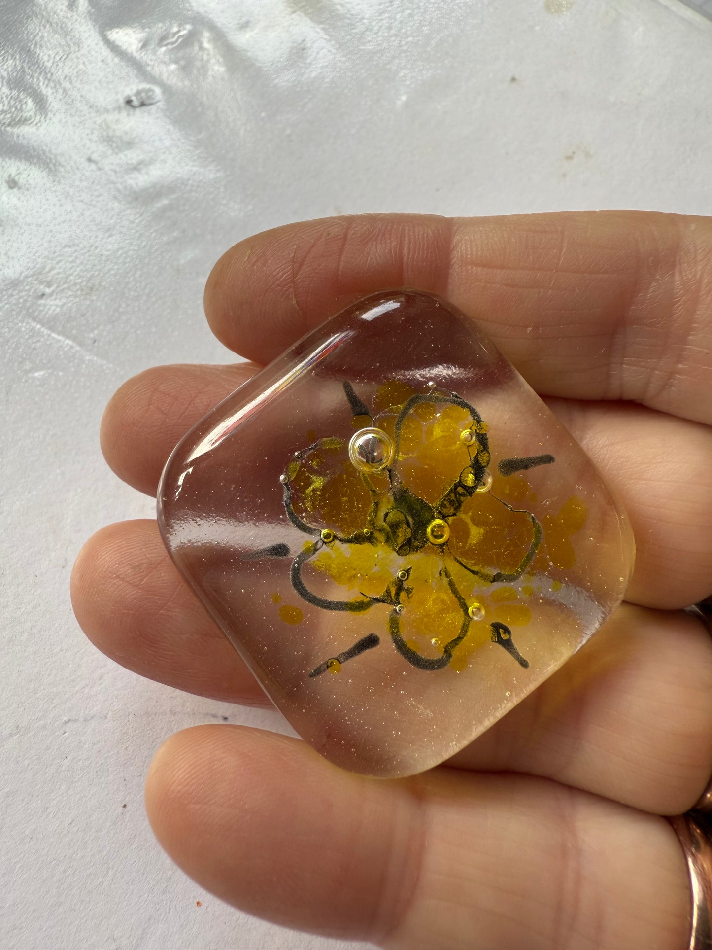 Pocket hug- Fused glass love hearts and flowers - Free Shipping