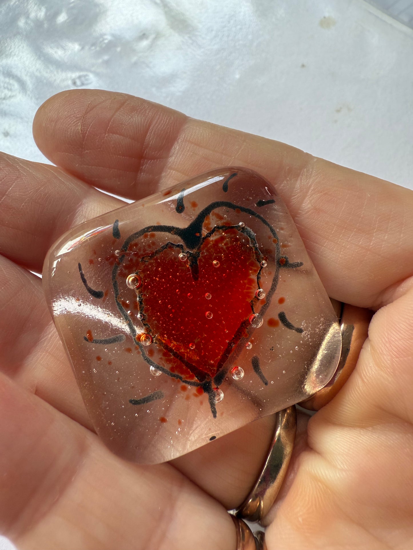 Pocket hug- Fused glass love hearts and flowers - Free Shipping