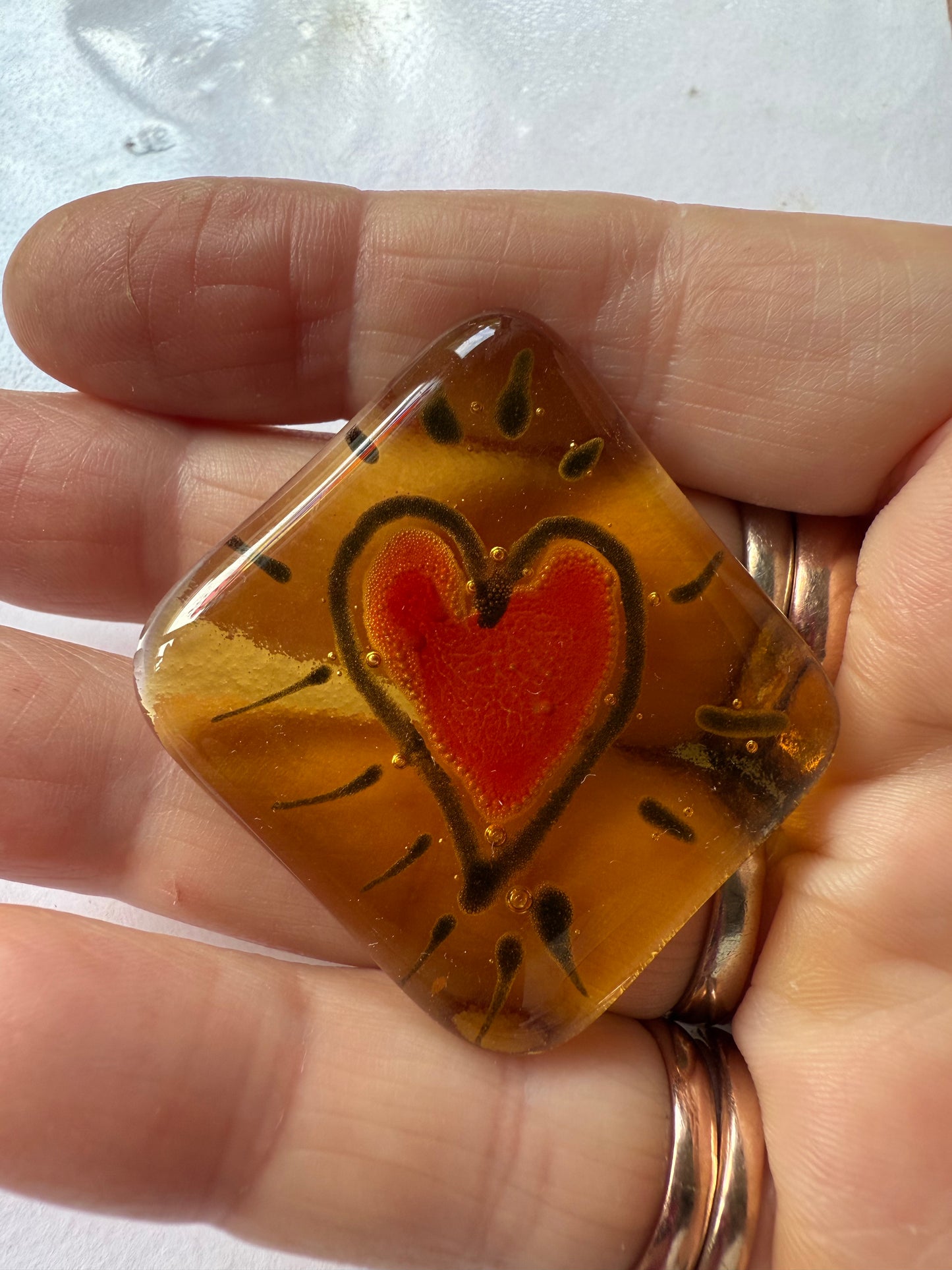 Pocket hug- Fused glass love hearts and flowers - Free Shipping