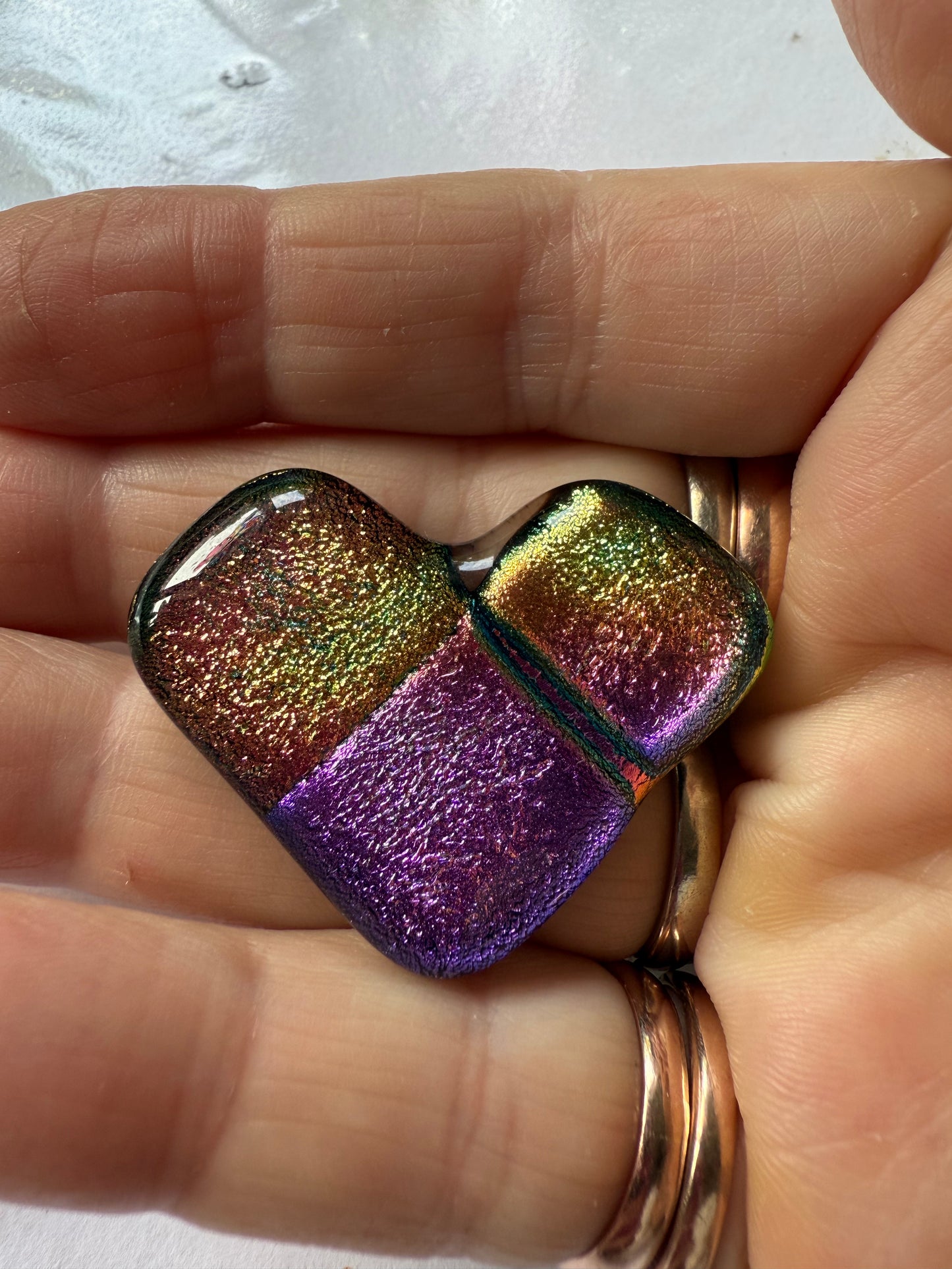 Pocket hug- Fused glass love hearts and flowers - Free Shipping