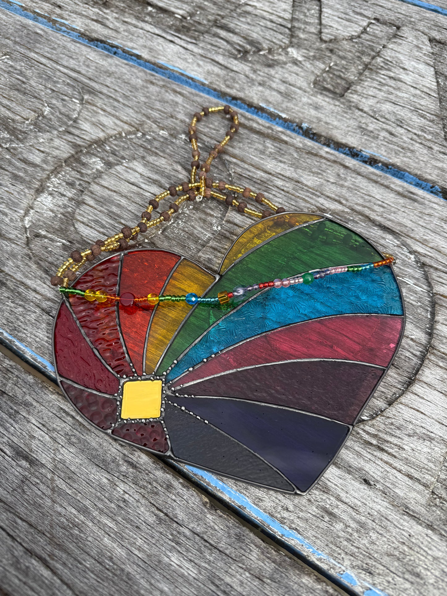 Handcrafted Stainedglass Rainbow Heart Suncatcher - Rainbow Window Ornament & Home Decor