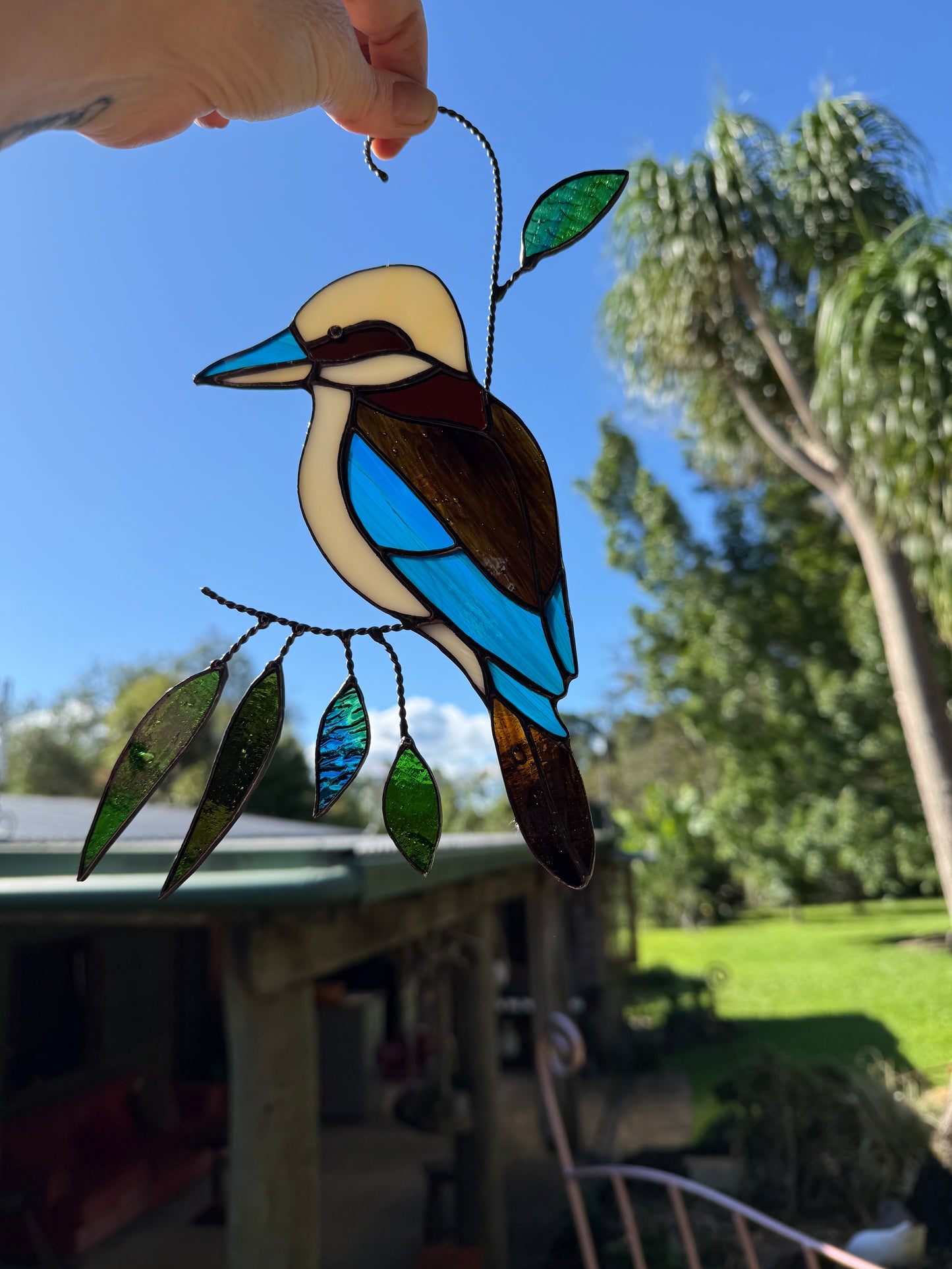 Handcrafted Stainedglass Kookaburra Suncatcher - Bird Window Ornament & Home Decor