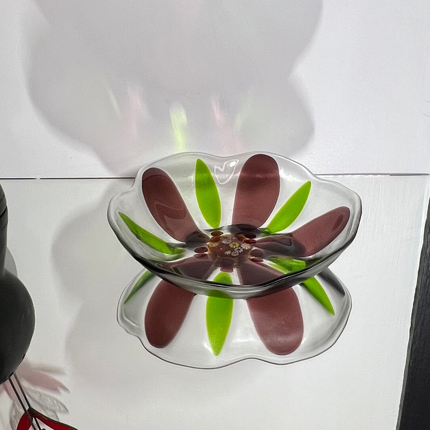 Pink flower glass bowl