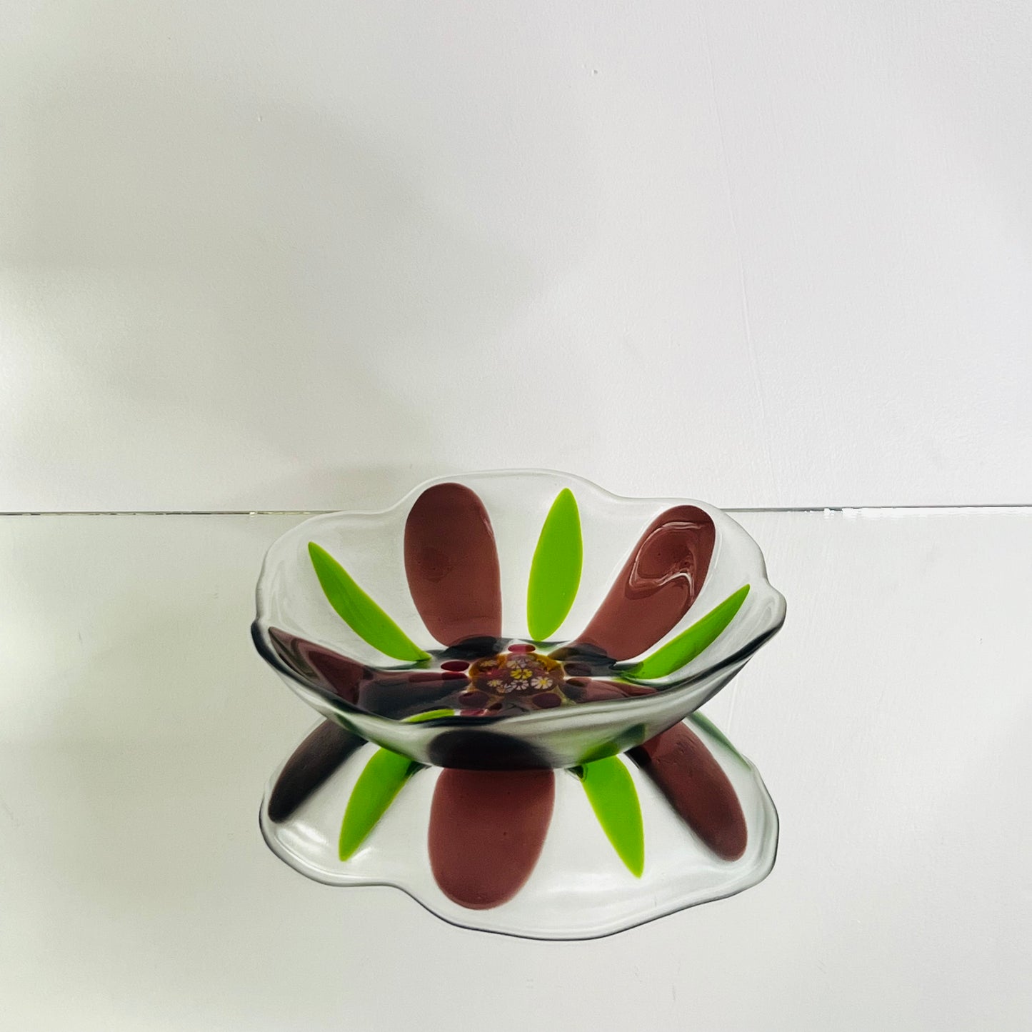 Pink flower glass bowl