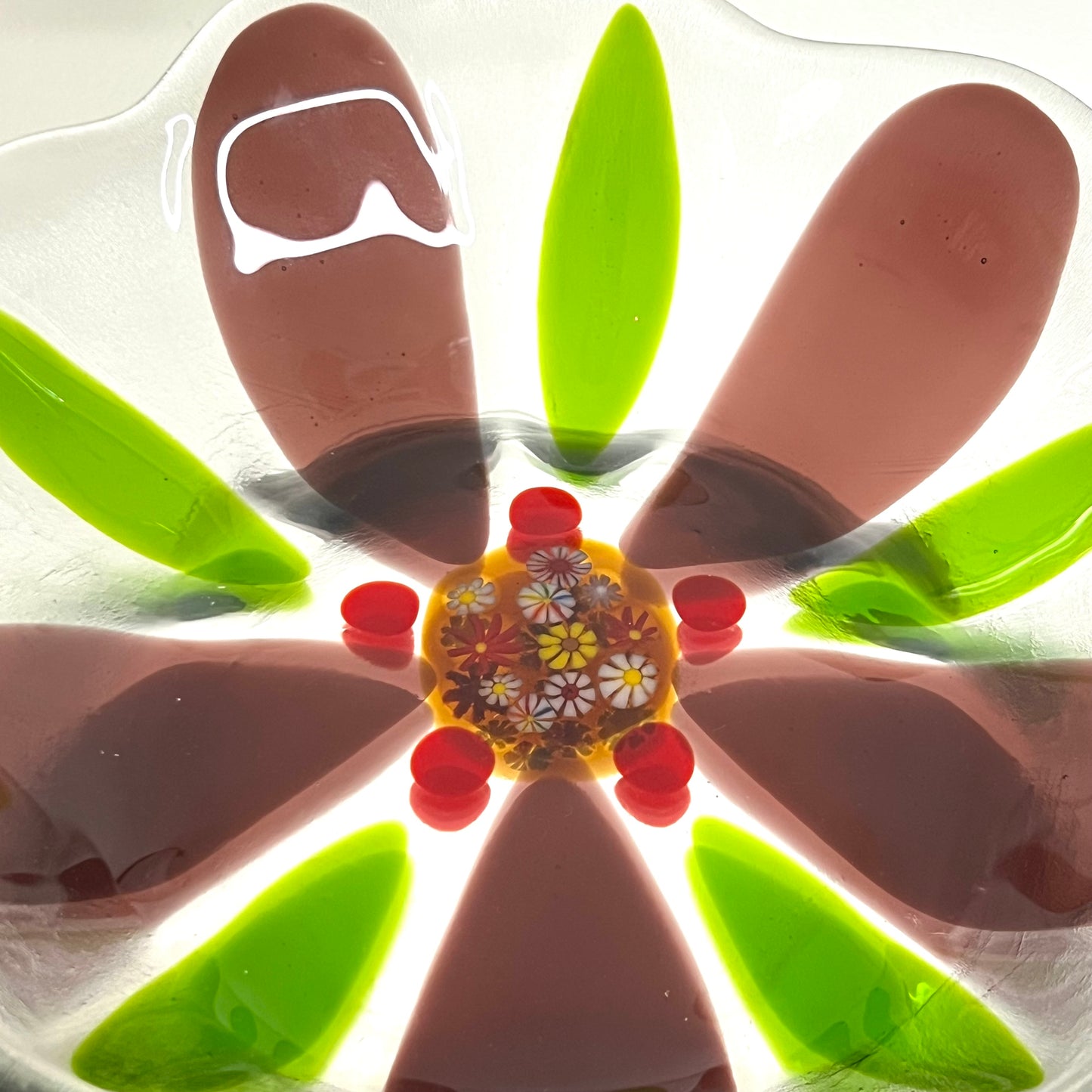 Pink flower glass bowl