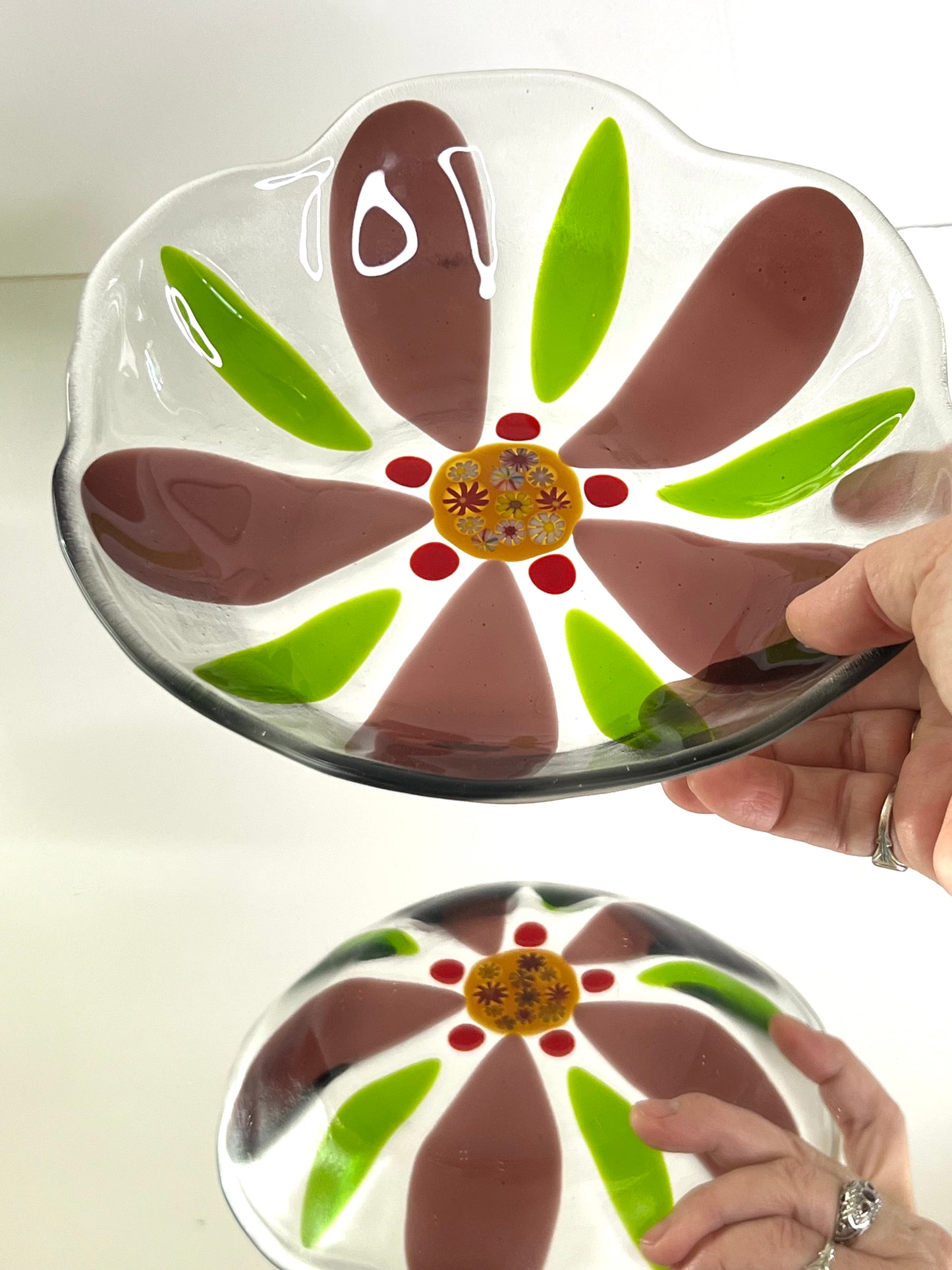 Pink flower glass bowl