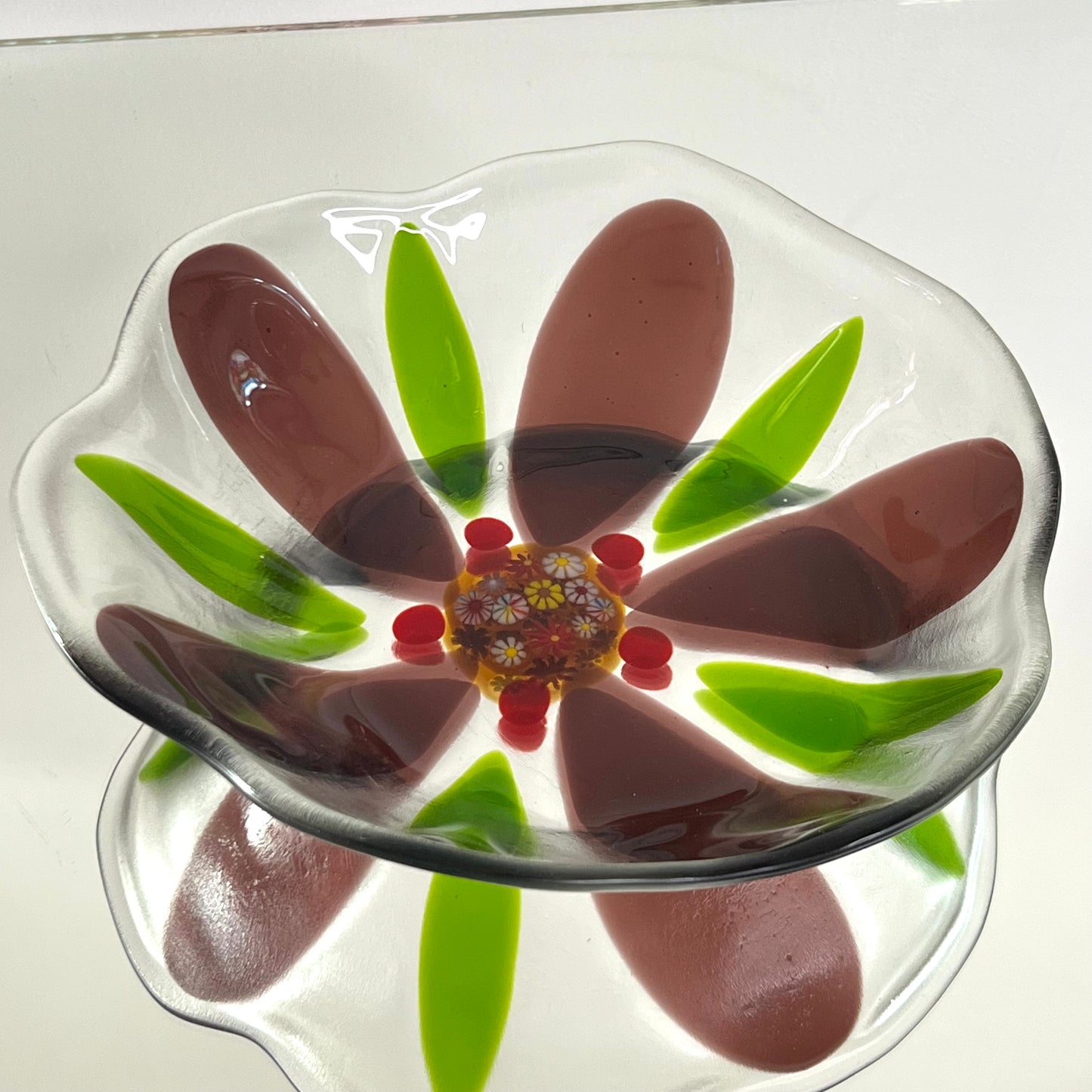 Pink flower glass bowl