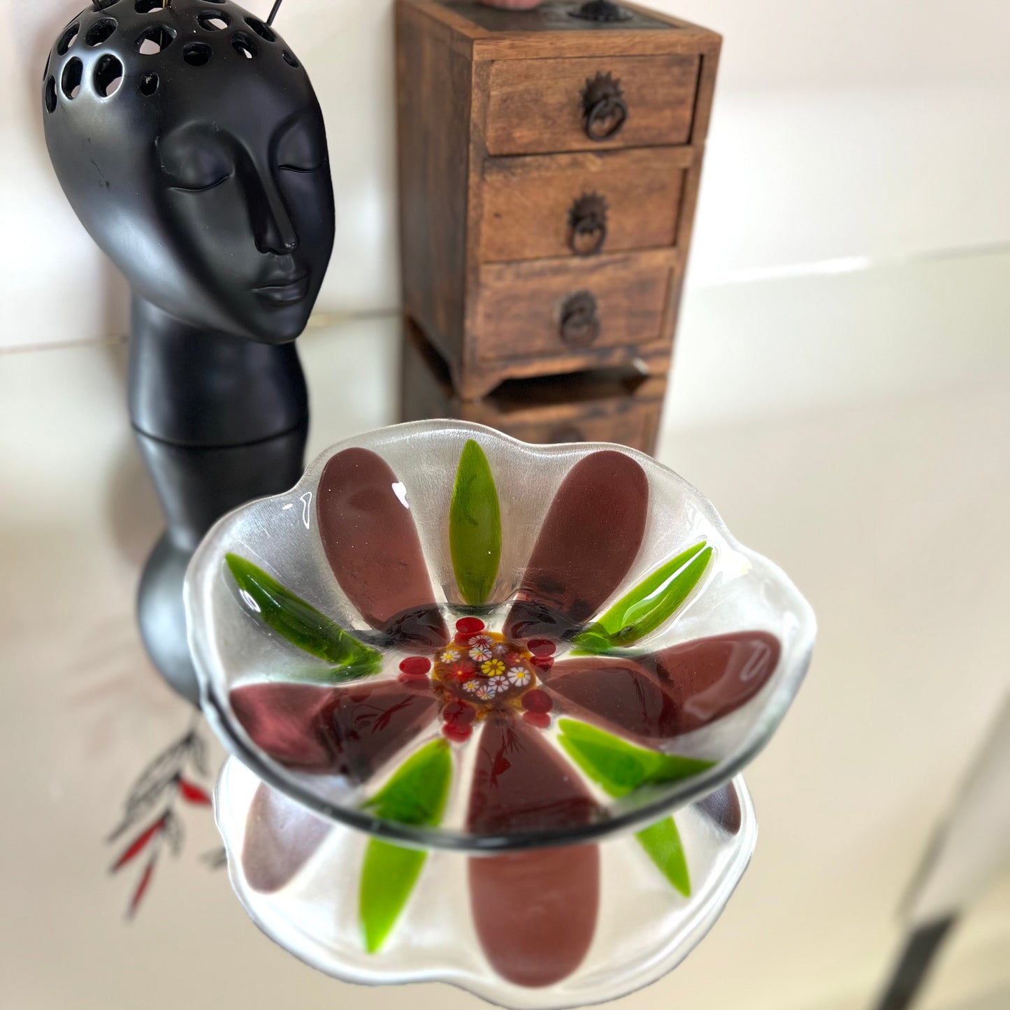 Pink flower glass bowl