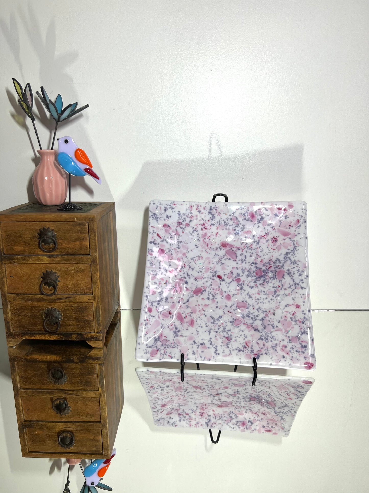 Fused Glass, Pink Iridised glass platter