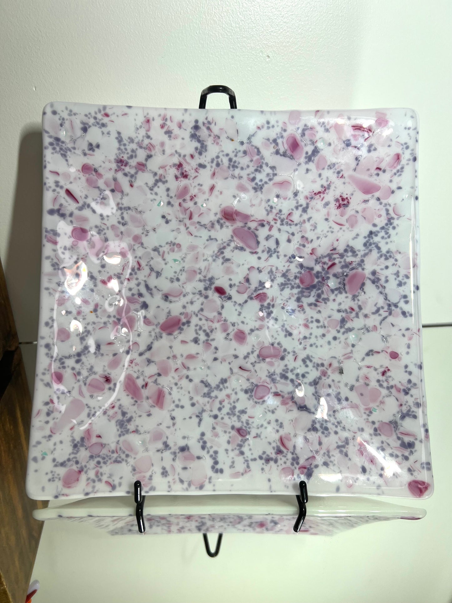 Fused Glass, Pink Iridised glass platter