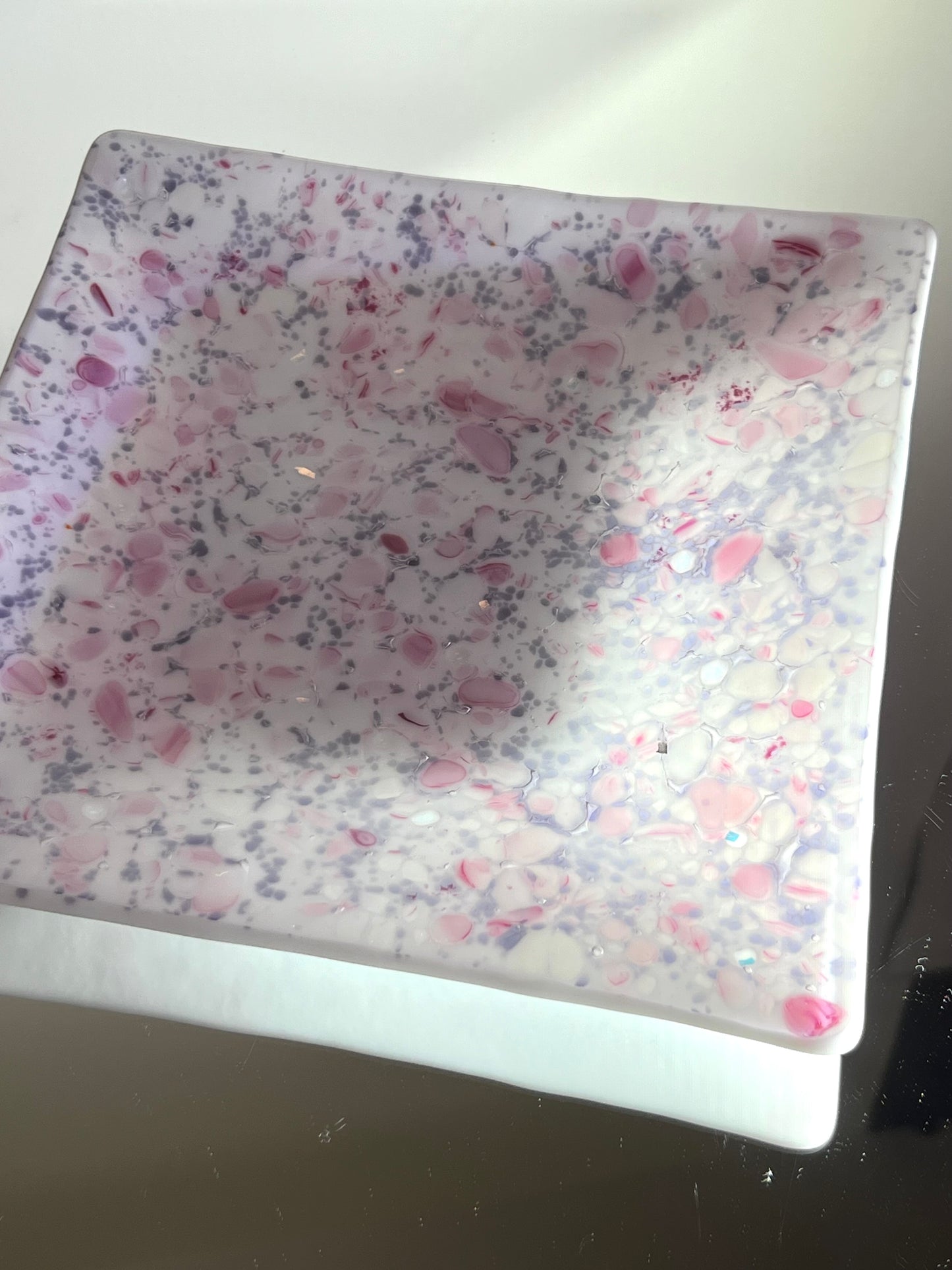 Fused Glass, Pink Iridised glass platter