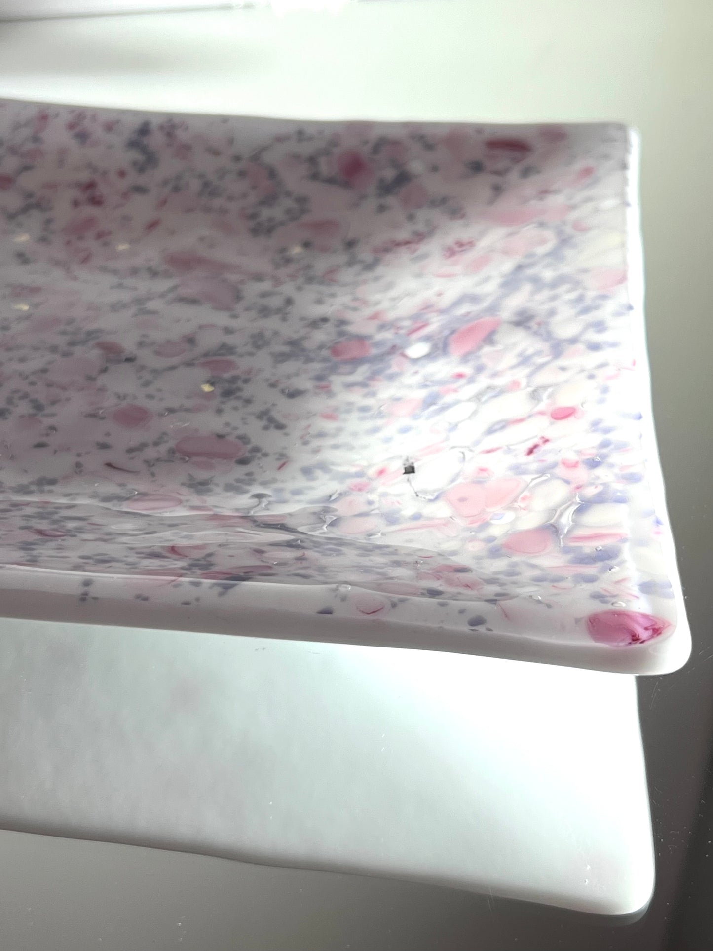 Fused Glass, Pink Iridised glass platter
