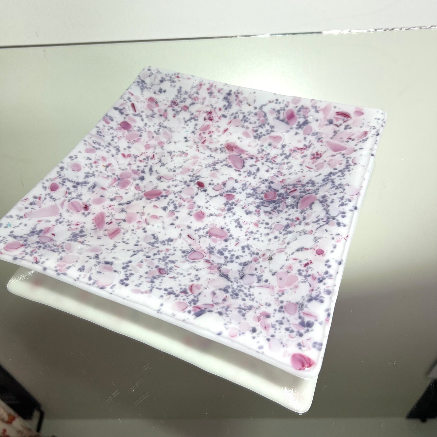 Fused Glass, Pink Iridised glass platter