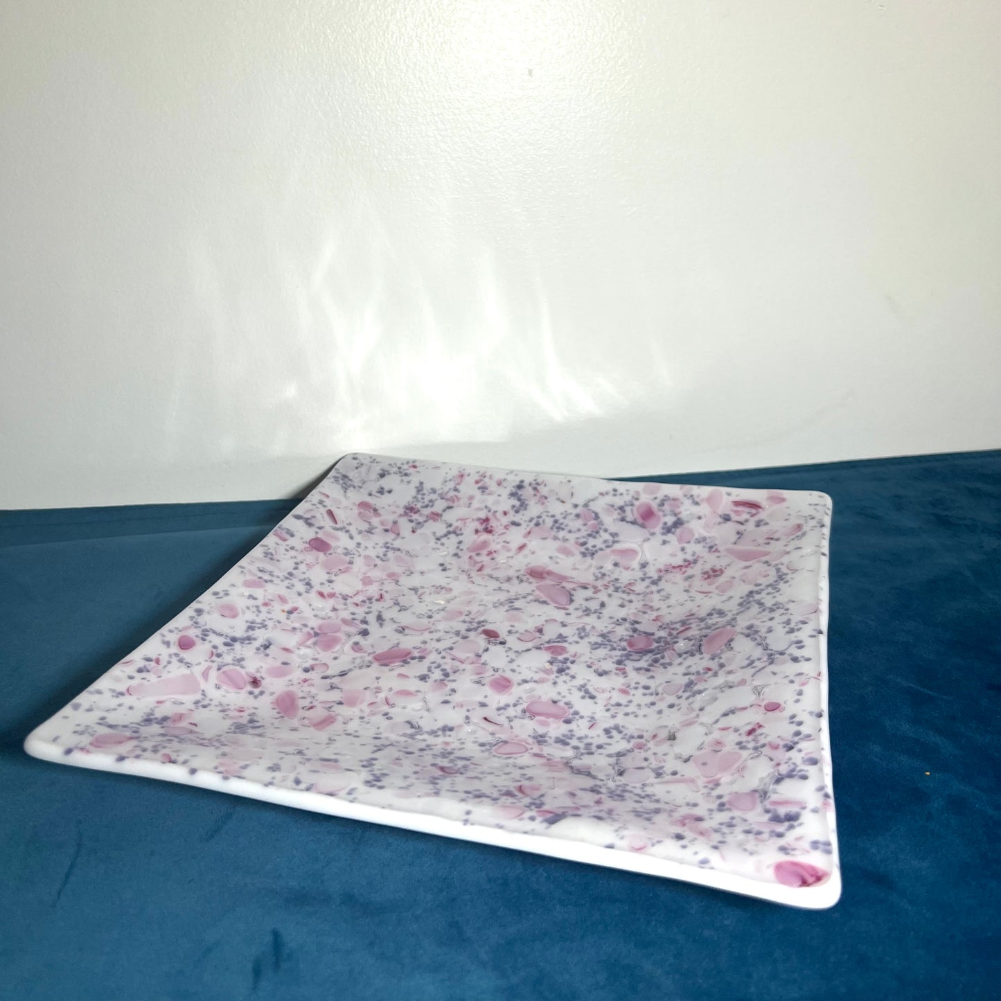 Fused Glass, Pink Iridised glass platter