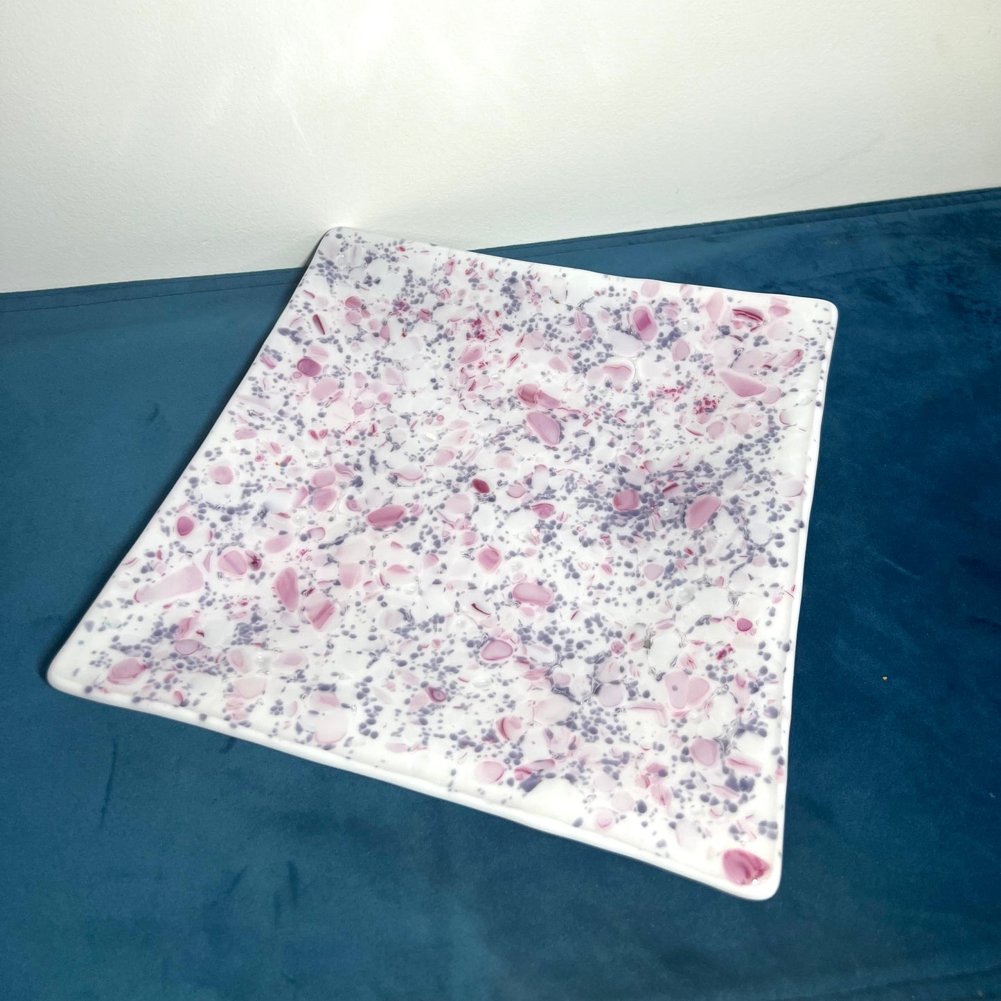 Fused Glass, Pink Iridised glass platter