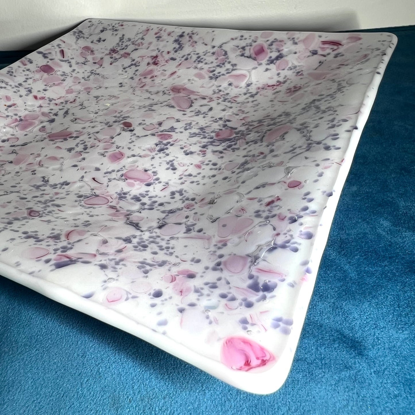 Fused Glass, Pink Iridised glass platter