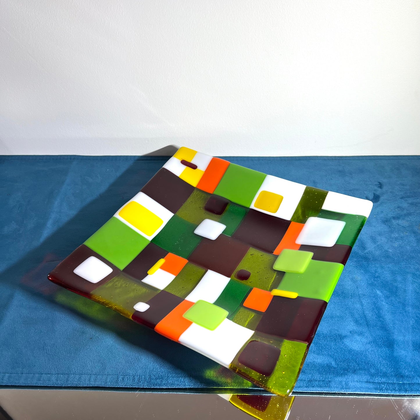 Checkered square platter