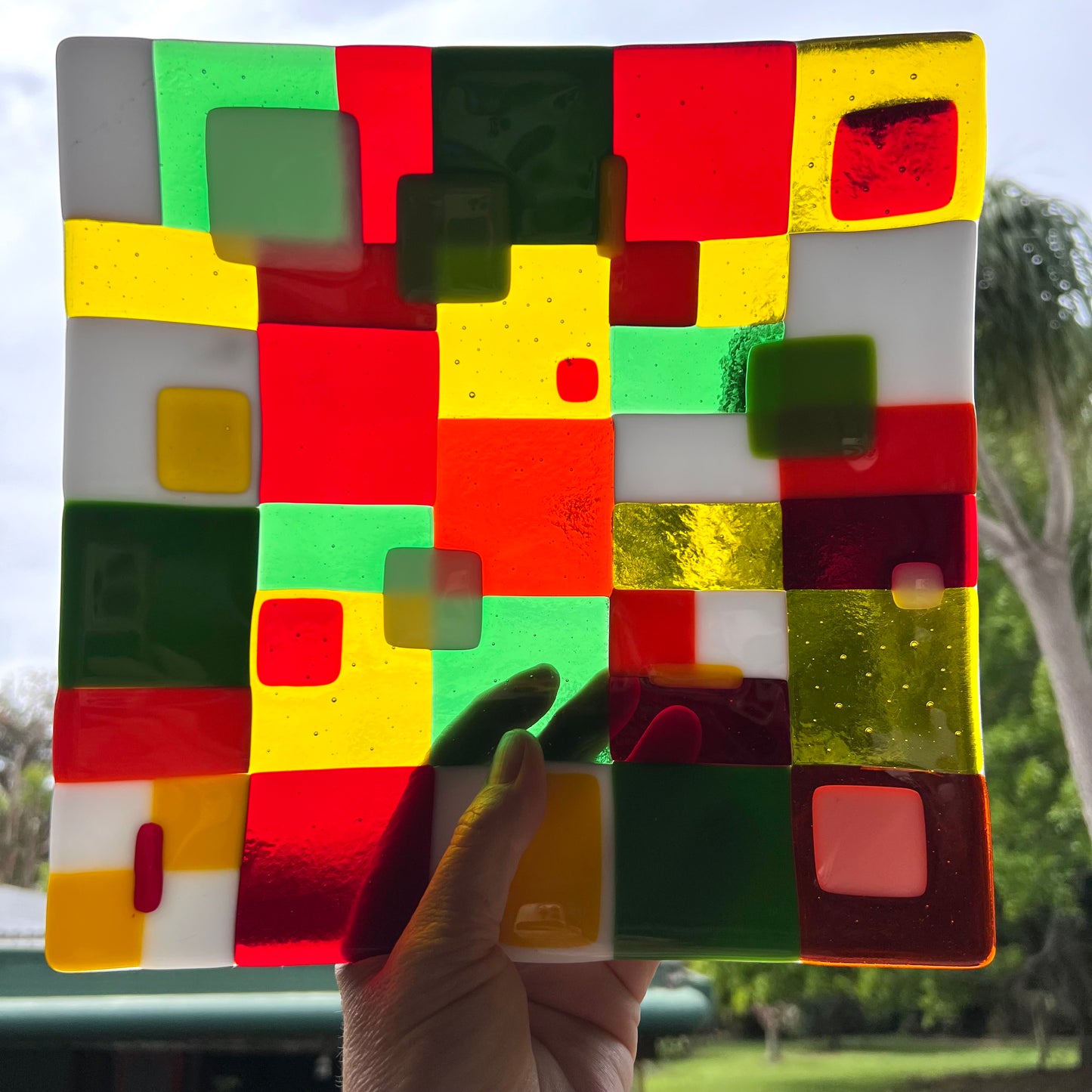 Checkered square platter