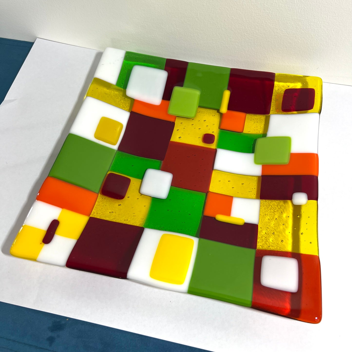 Checkered square platter