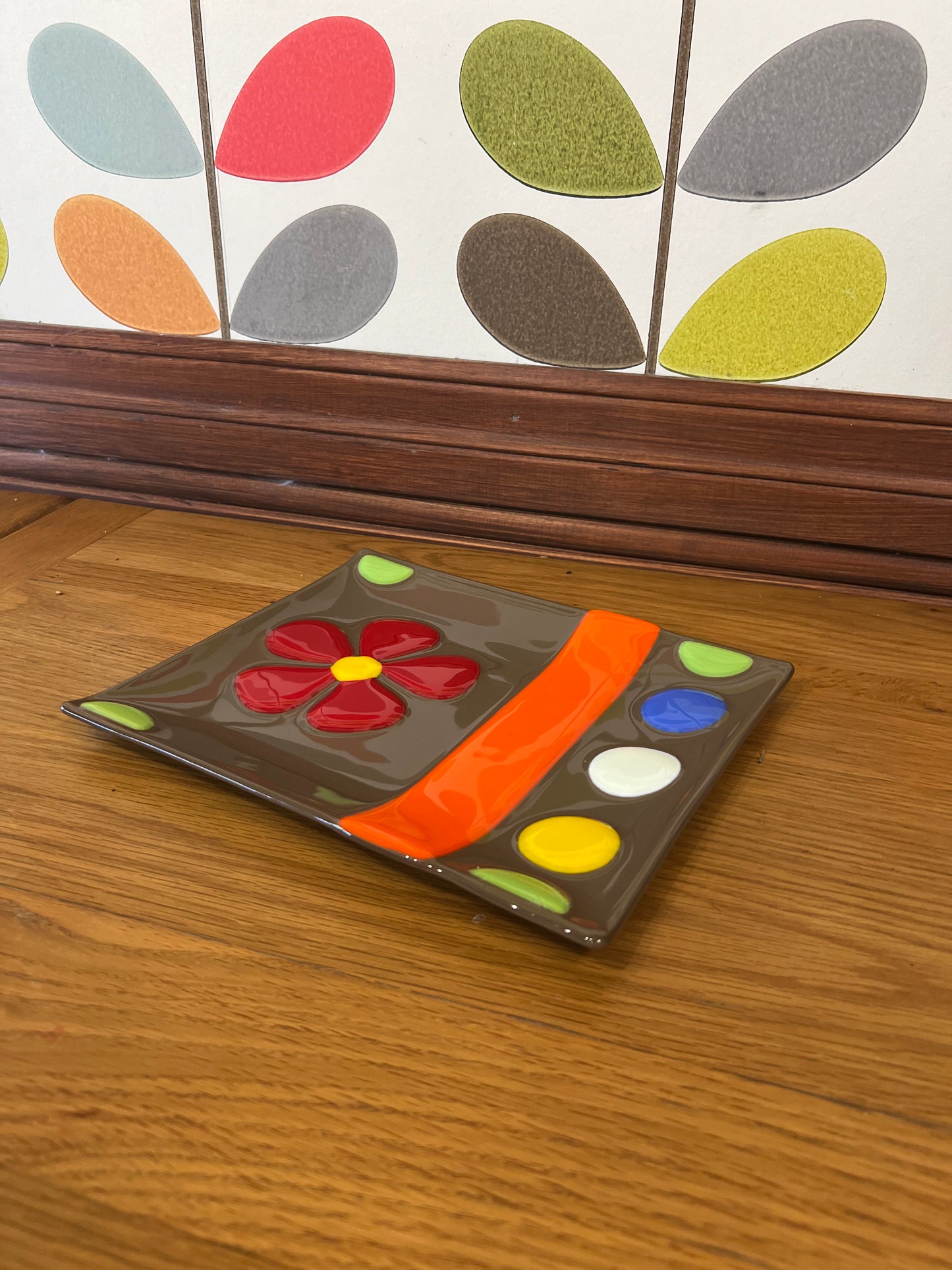 Red flower rectangle platter