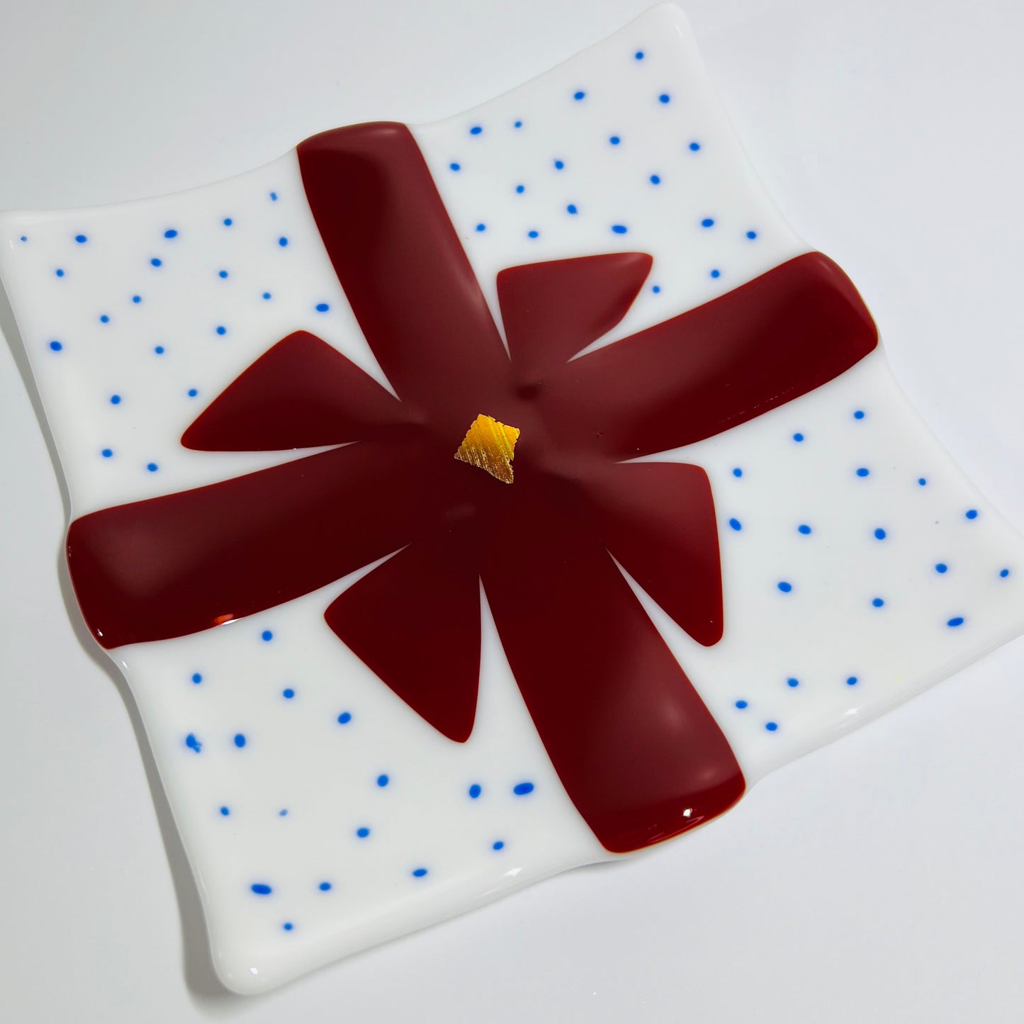 Fused Glass Red Ribbon Serving dish
