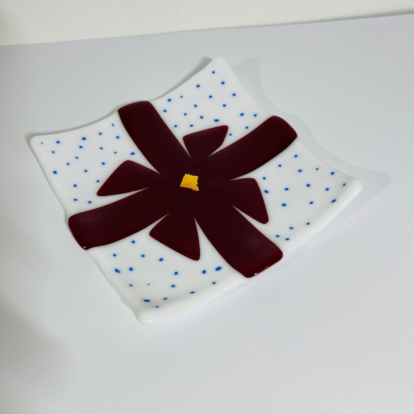 Fused Glass Red Ribbon Serving dish