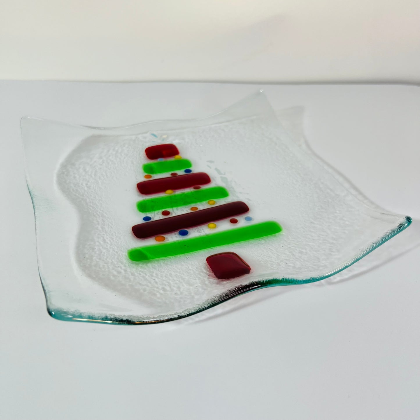 Fused Glass, one of a kind, Christmas Serving dish