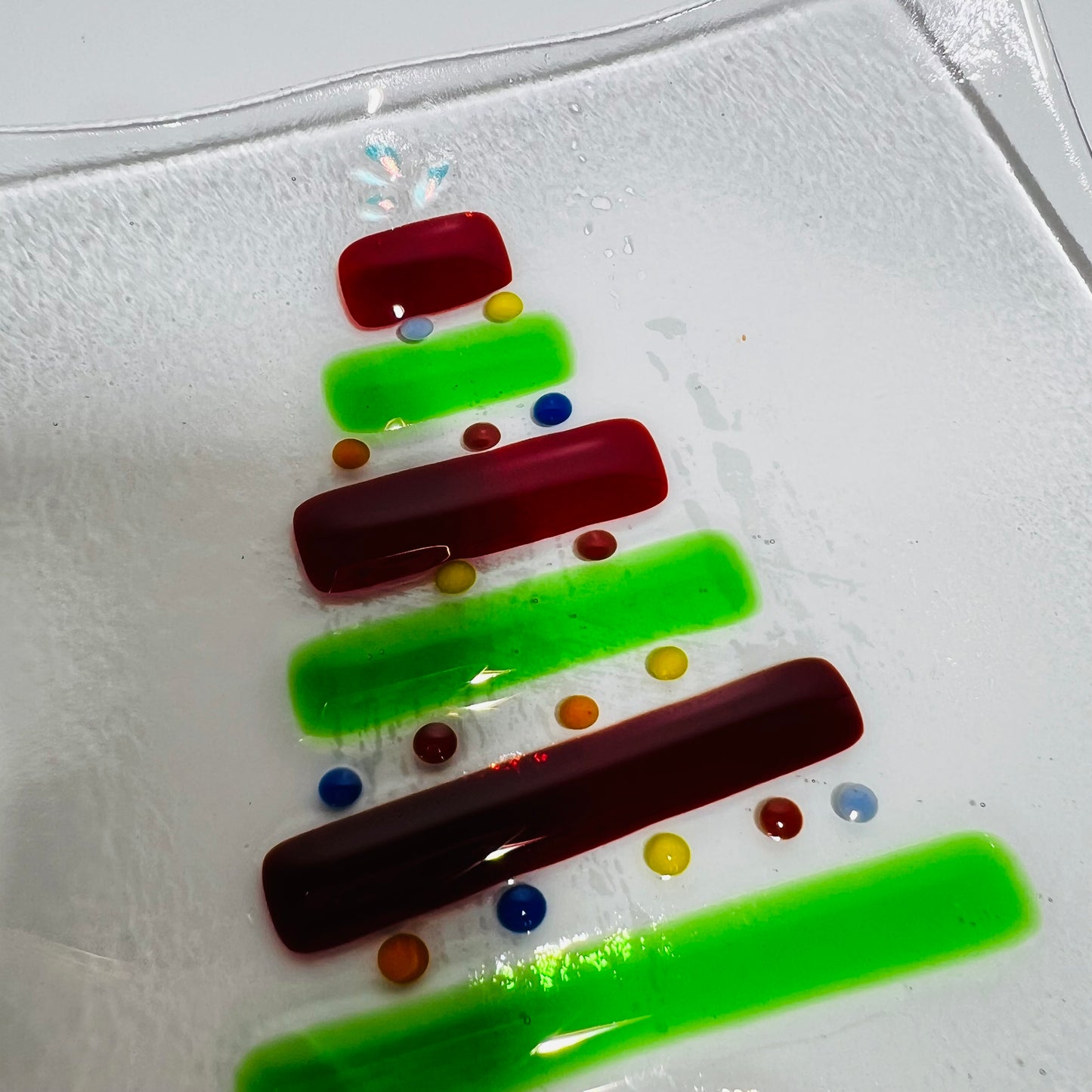 Fused Glass, one of a kind, Christmas Serving dish